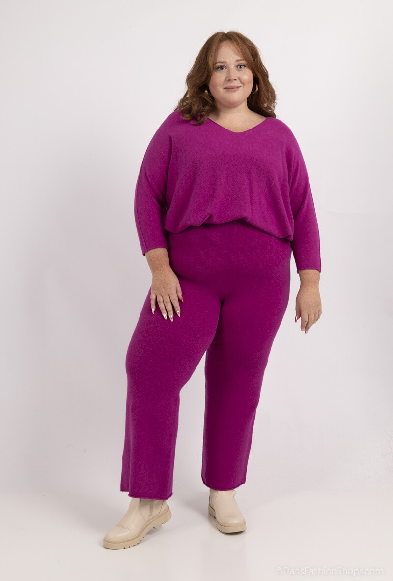 Wholesaler For Her Paris Grande Taille - Plain Seamless Knit Wide Leg Pants