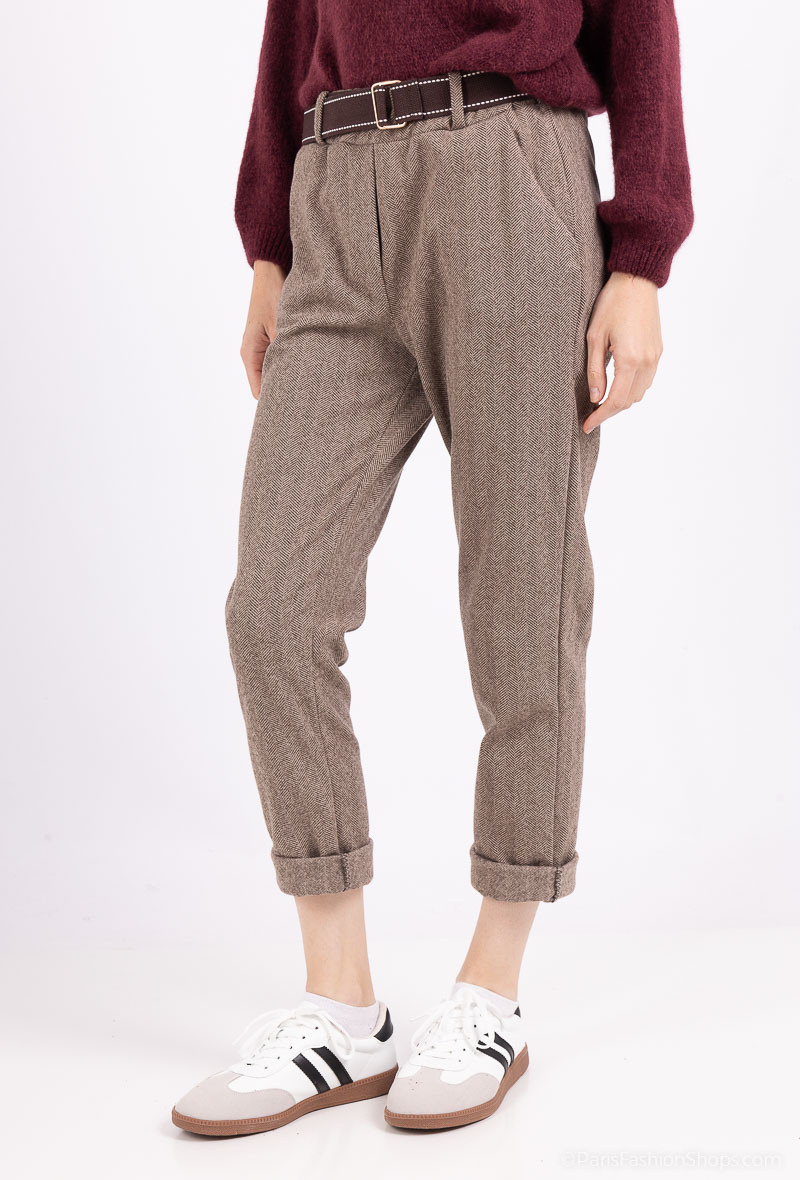 Wholesaler For Her Paris Grande Taille - Two-tone belted elasticated waist pants