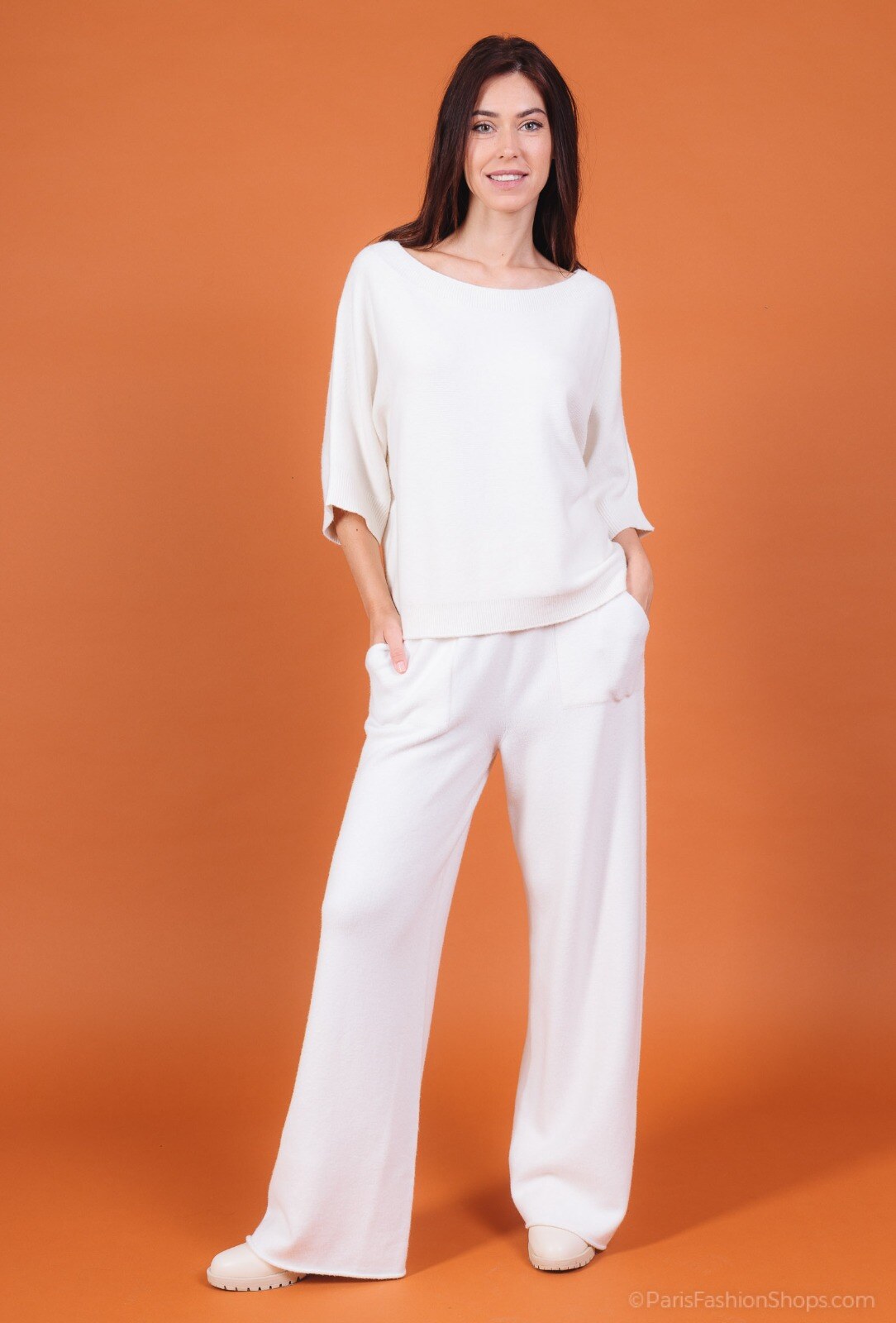Wholesaler For Her Paris Grande Taille - Solid knit pants with elastic waistband, 2 pockets, cashmere touch, slimming effect