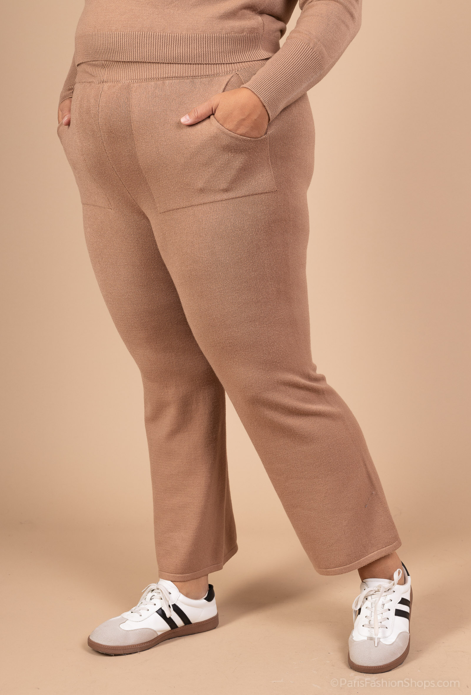 Wholesaler For Her Paris Grande Taille - Solid viscose pants with elastic waistband and 2 front patch pockets