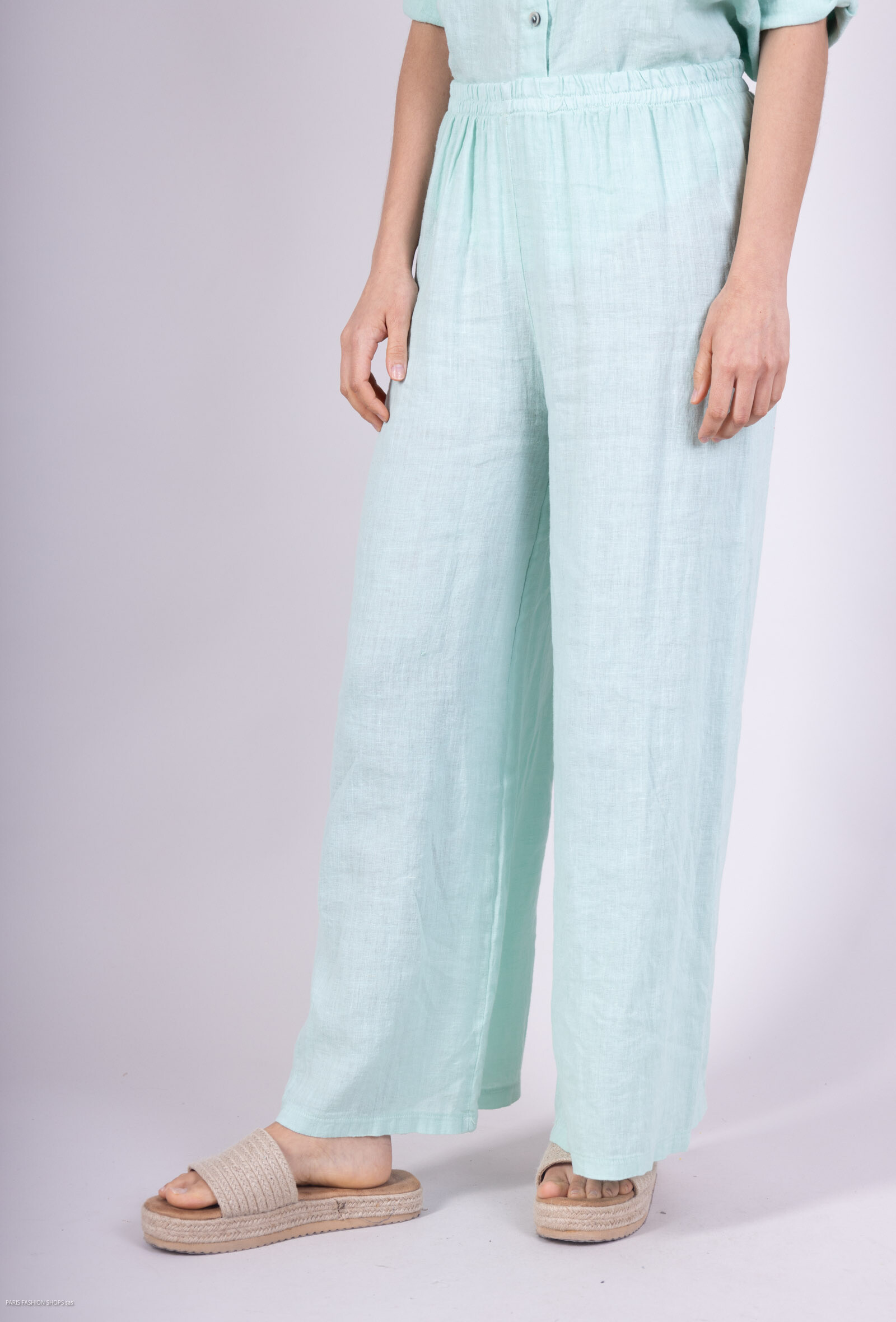 Wholesaler For Her Paris Grande Taille - Plain 100% linen pants with elasticated waist