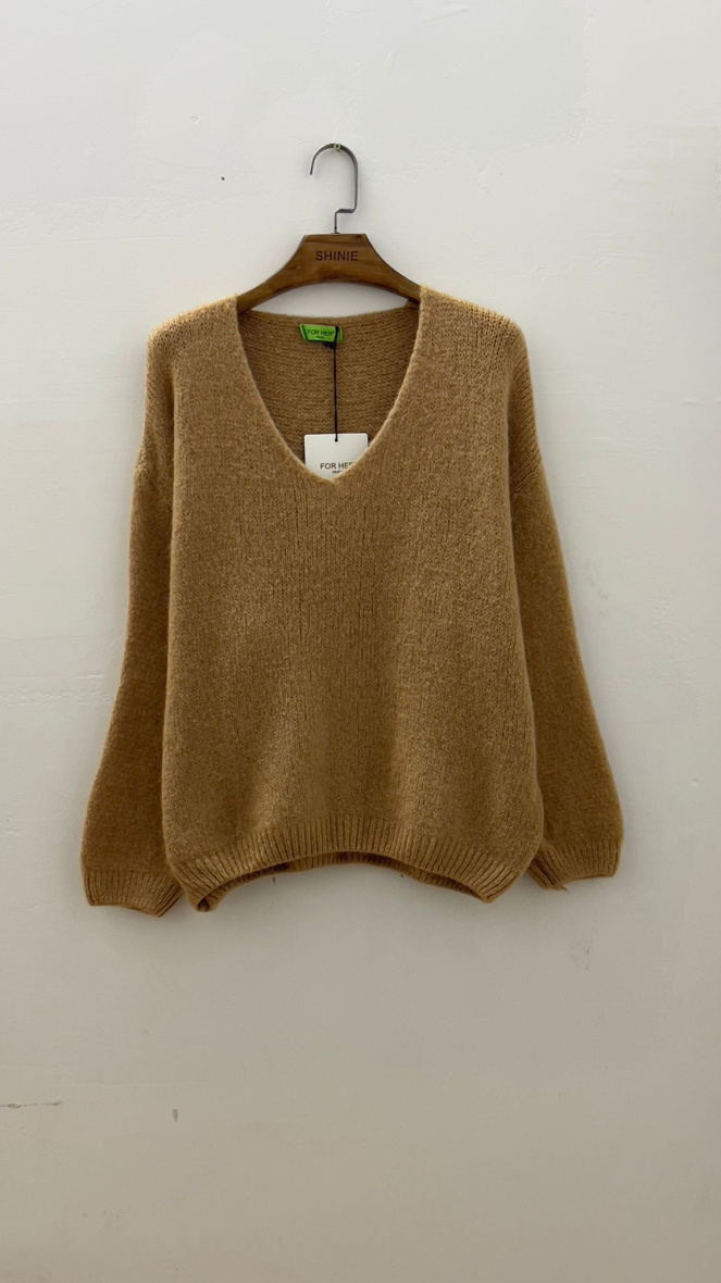 Mayorista For Her Paris Grande Taille - Jersey oversize liso con cuello de pico en baby alpaca y manga larga