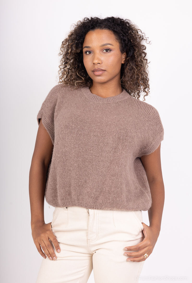 Mayorista For Her Paris Grande Taille - Jersey liso de baby alpaca con cuello redondo y manga corta