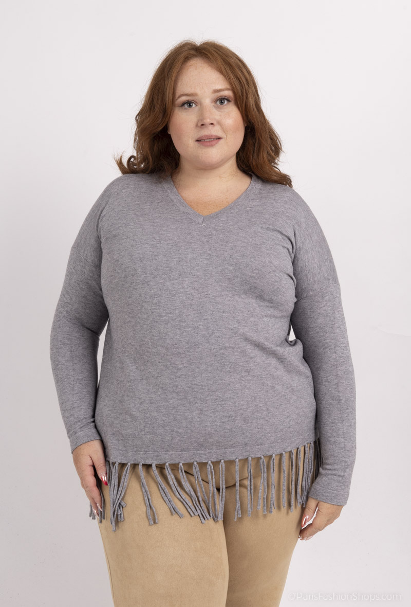 Wholesaler For Her Paris Grande Taille - Plain oversized sweater with fringes