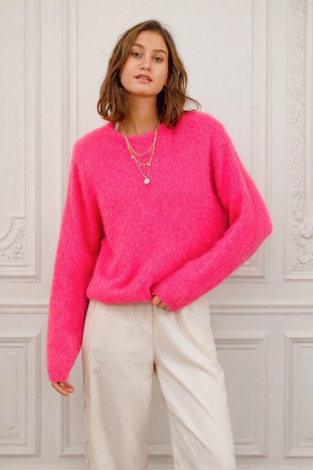Wholesaler For Her Paris Grande Taille - Solid sweater in kid mohair and merino wool, round neck, long sleeves, understated elegance