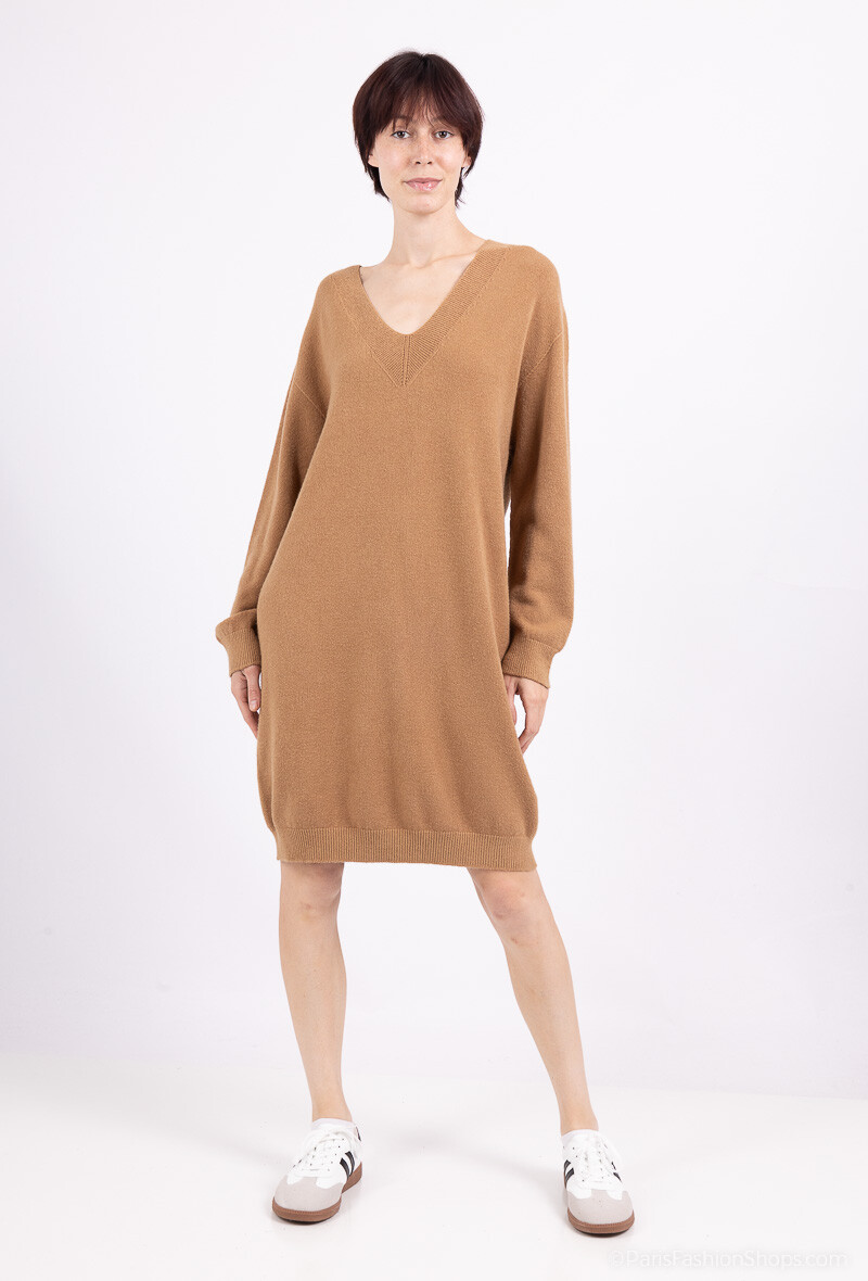 Wholesaler For Her Paris Grande Taille - Solid V-neck knit dress with cashmere-like feel