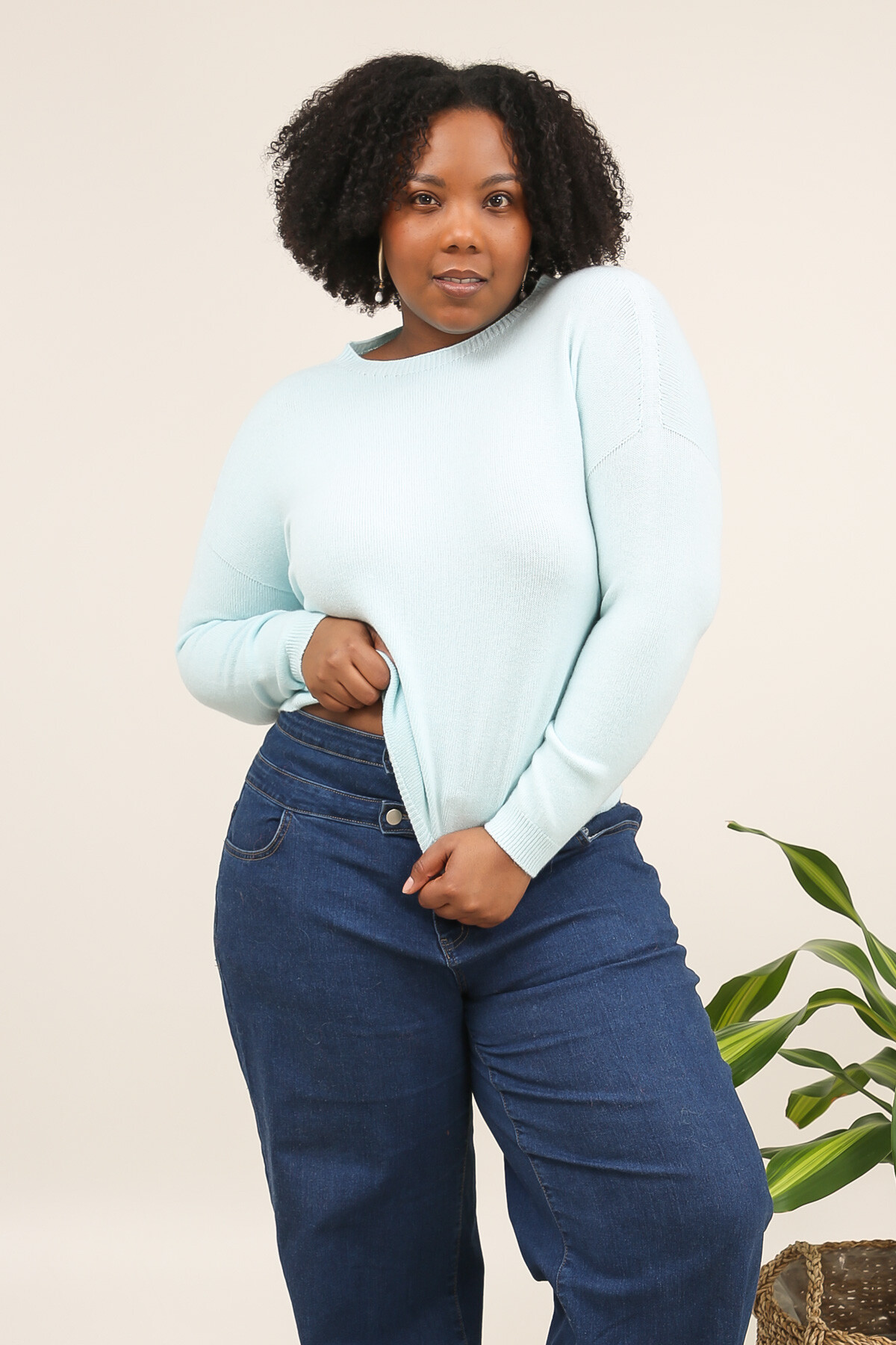 Wholesaler For Her Paris Grande Taille - Solid color round neck sweater with long sleeves and a cashmere-like feel