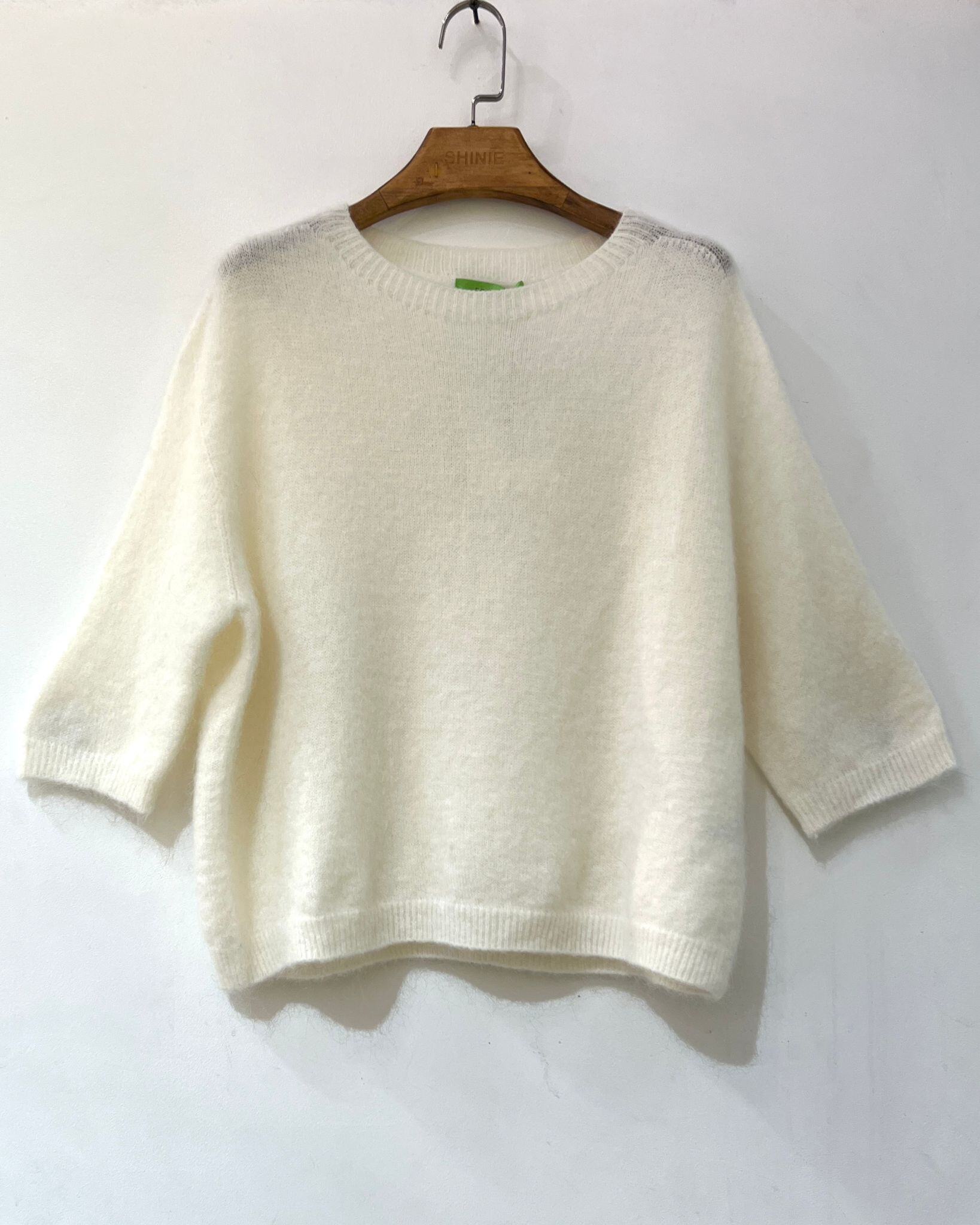 Wholesaler For Her Paris Grande Taille - Short sweater in kid mohair and merino wool with understated elegance, 3/4 sleeves, round neck