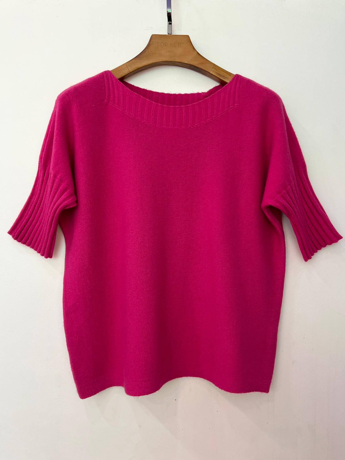 Wholesaler For Her Paris Grande Taille - Solid color round neck viscose sweater with unique short sleeves