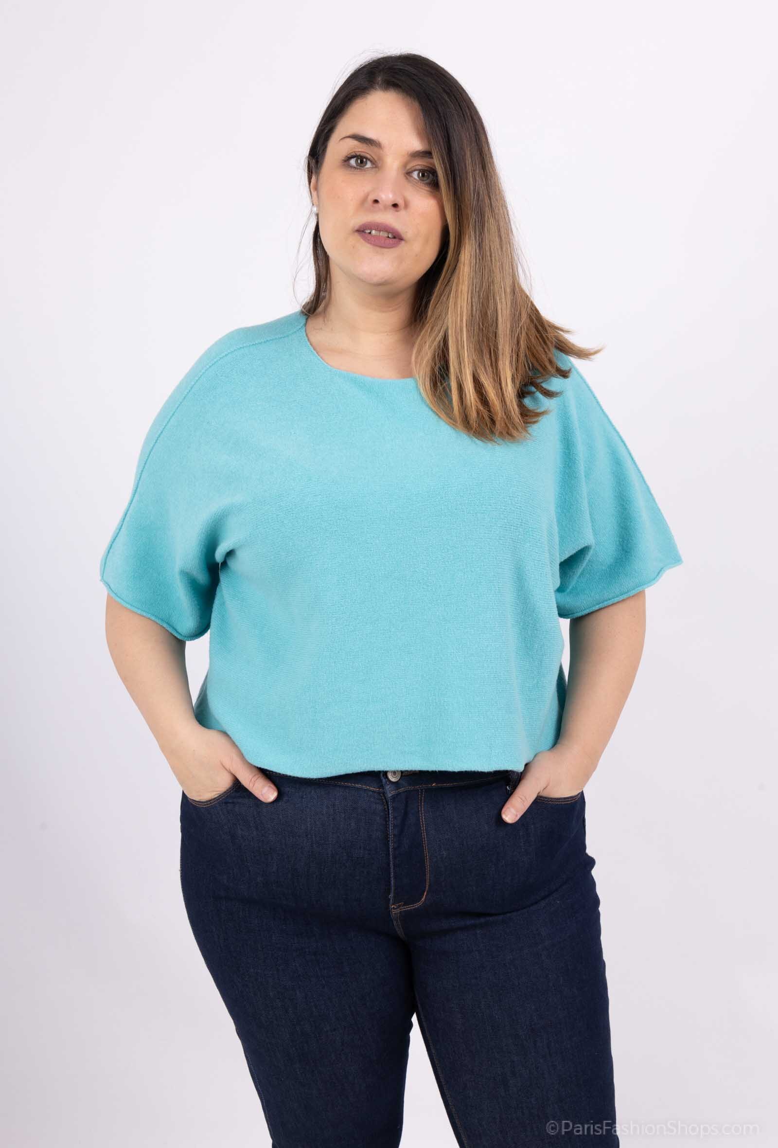 Grossista For Her Paris Grande Taille - Maglione oversize monocolore senza cuciture con scollo rotondo e maniche 3/4