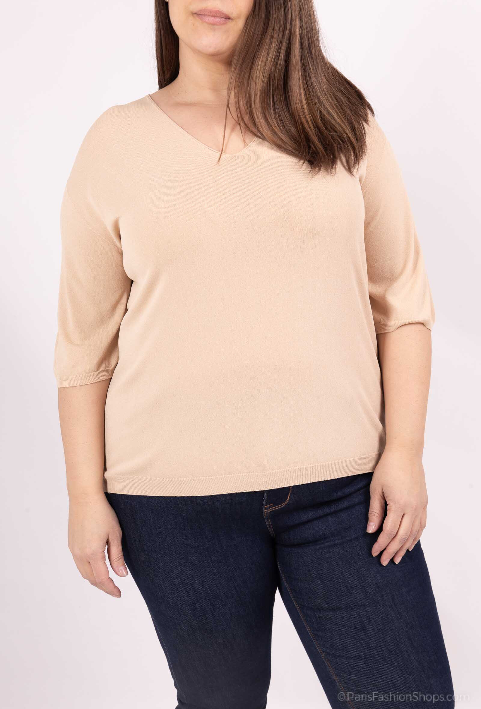 Mayorista For Her Paris Grande Taille - Jersey oversize de punto sin costuras Escote en pico Mangas 3/4
