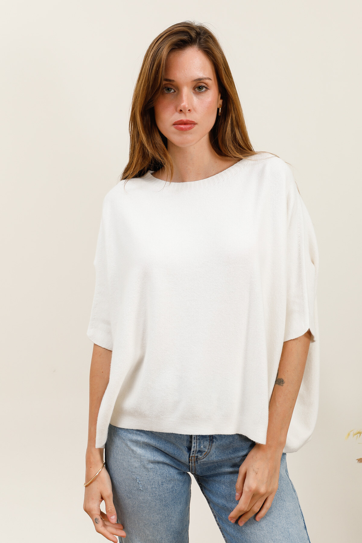 Wholesaler For Her Paris Grande Taille - Solid color crew neck short sleeve sweater with a cashmere feel