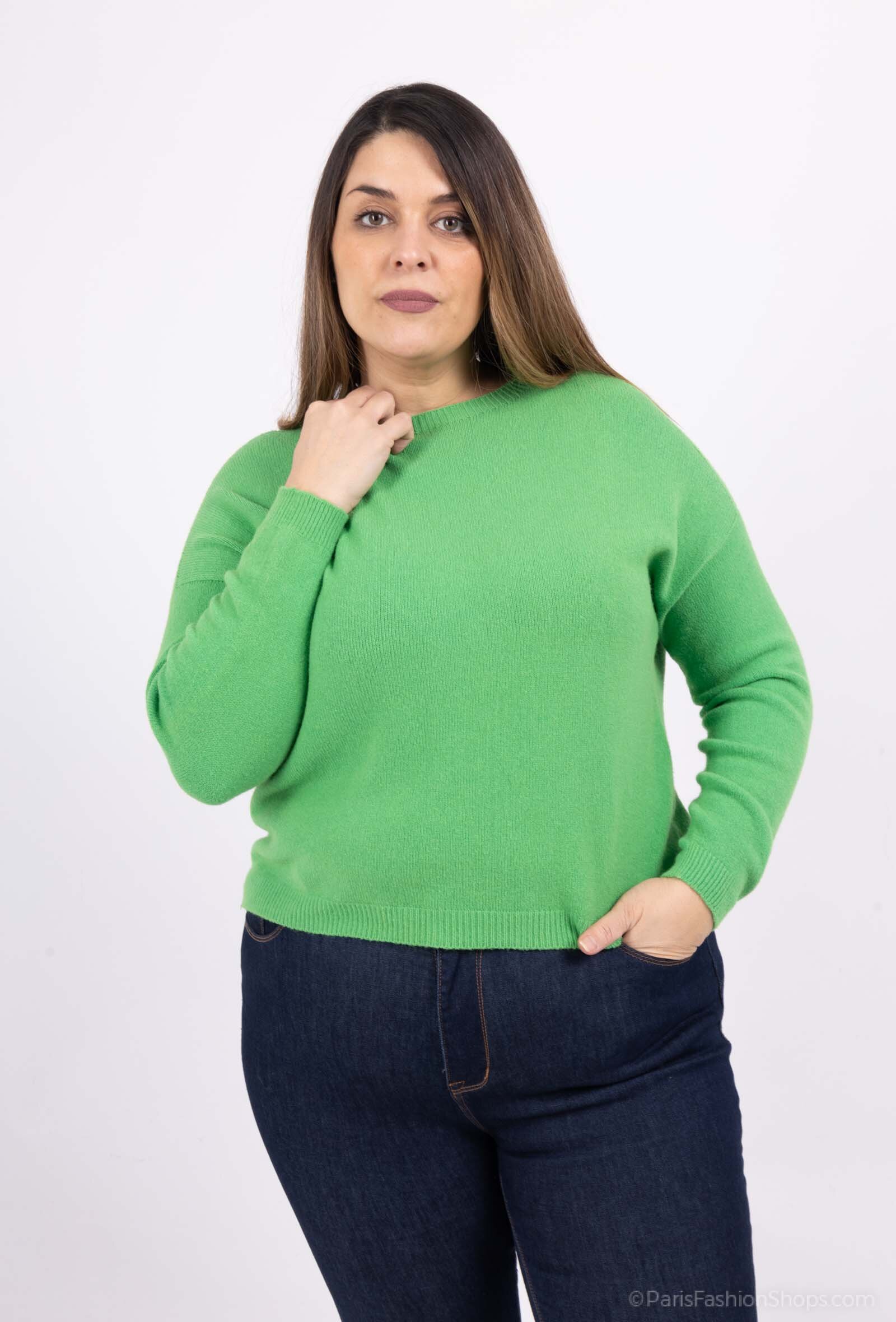 Mayorista For Her Paris Grande Taille - Suéter liso de cuello redondo con mangas largas y tacto de cachemira