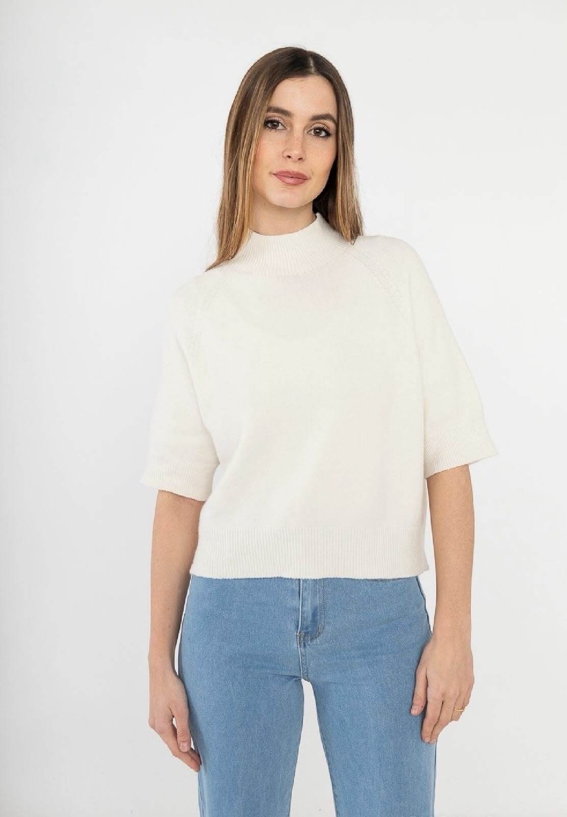 Wholesaler For Her Paris Grande Taille - Solid color turtleneck short sleeve sweater with a cashmere feel