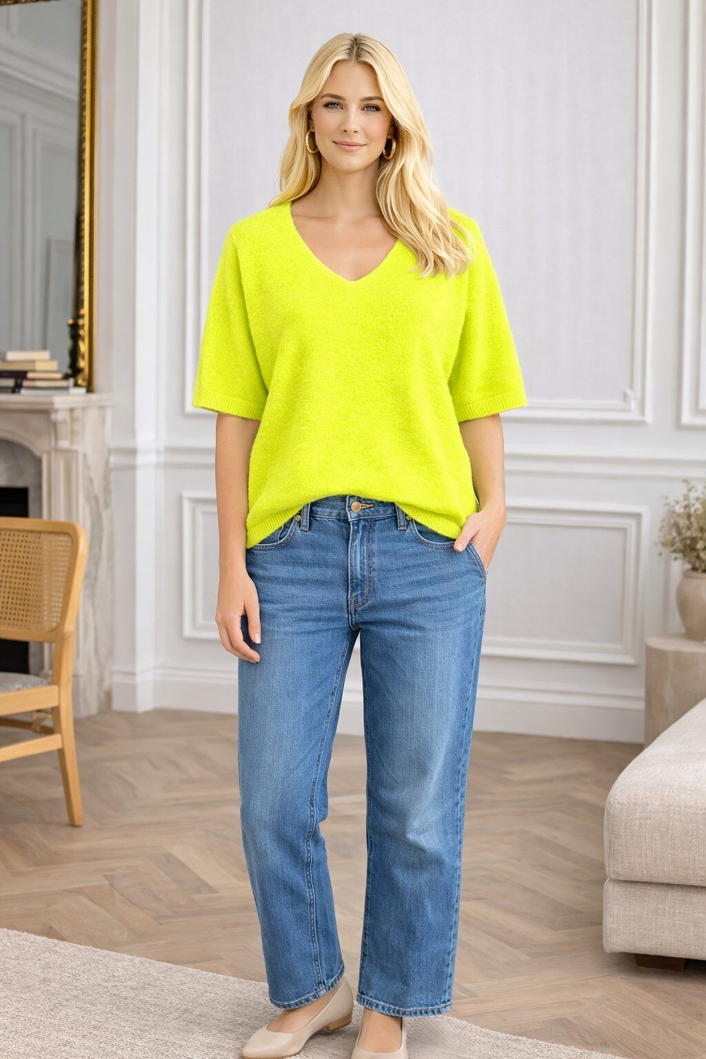 Wholesaler For Her Paris Grande Taille - V-neck short sleeve baby alpaca sweater, itch-free, absolute comfort