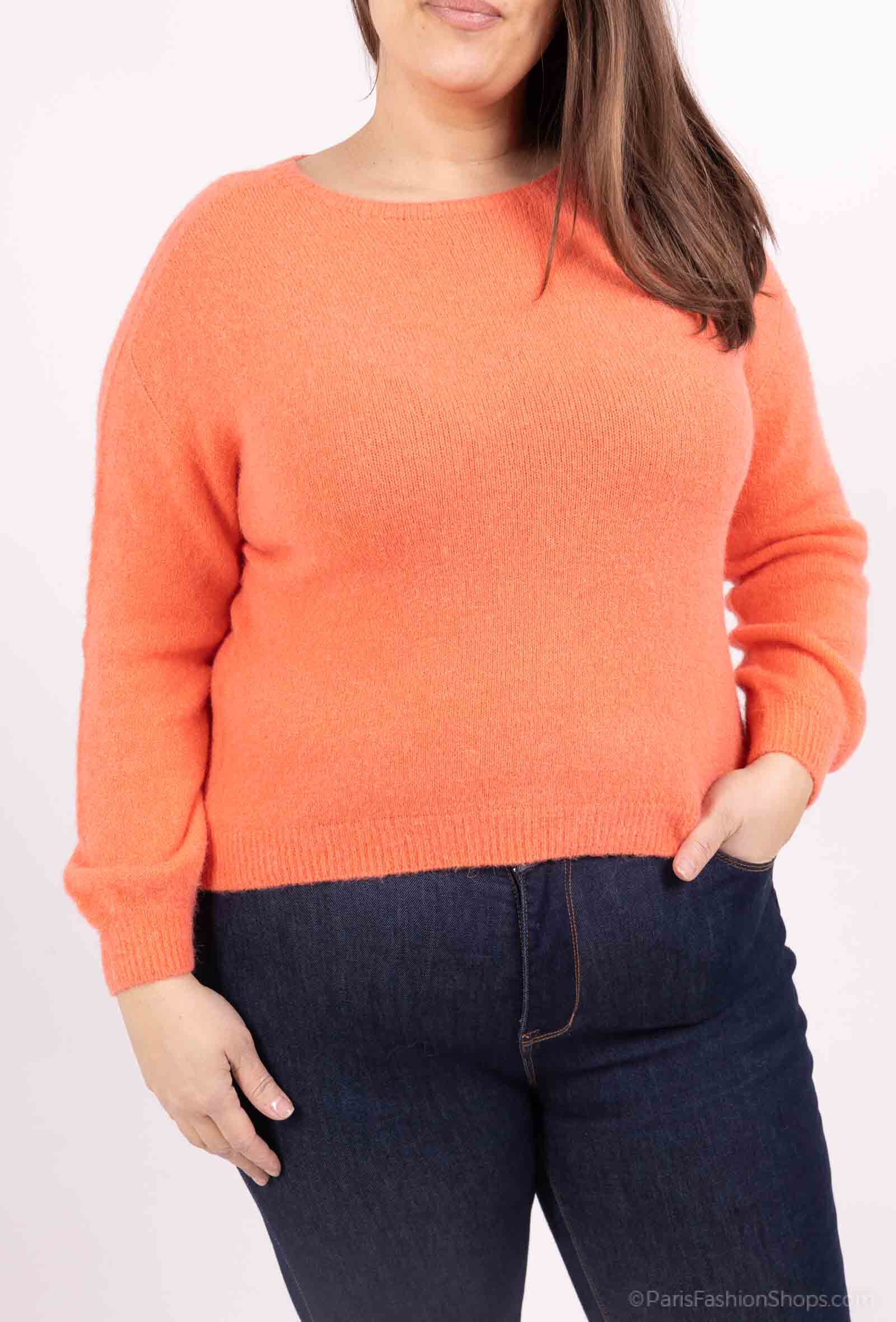 Wholesaler For Her Paris Grande Taille - Plain seamless sweater in baby alpaca, short sleeves, round neck