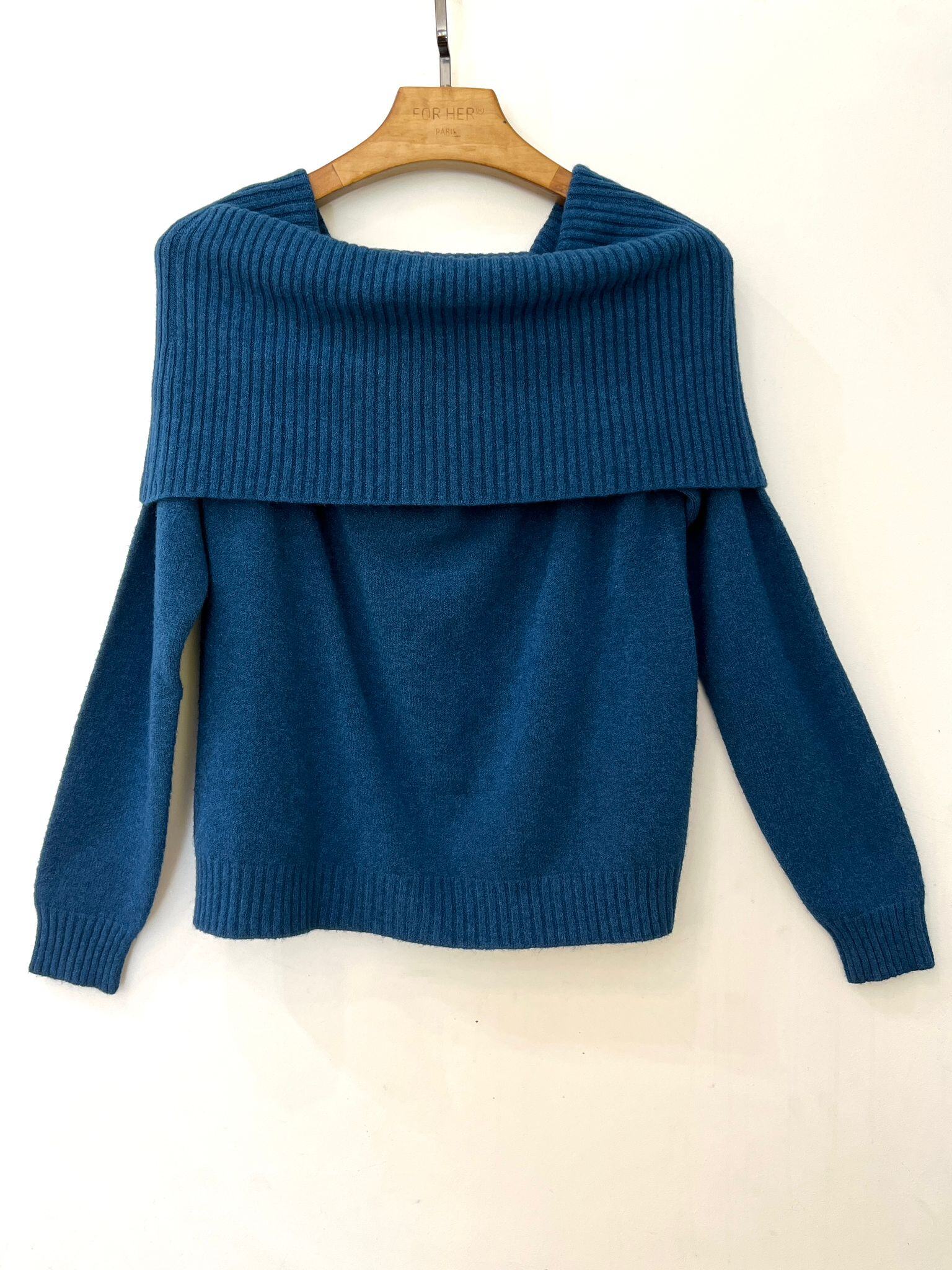 Wholesaler For Her Paris Grande Taille - Solid sweater with ribbed Bardot neckline, long sleeves, cashmere touch