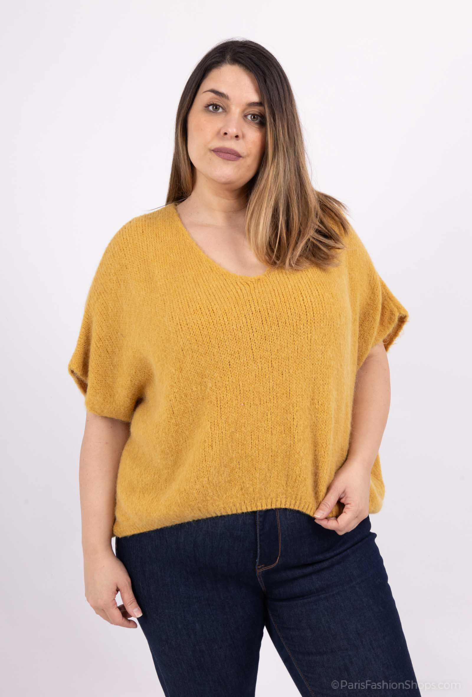 Wholesaler For Her Paris Grande Taille - United sweater in short sleeves V -collar in baby alpaca