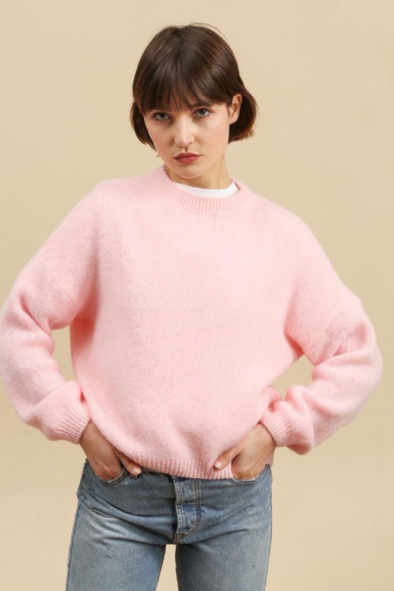 Wholesaler For Her Paris Grande Taille - Oversized solid baby alpaca sweater with ribbed round neck and long sleeves, non-itchy