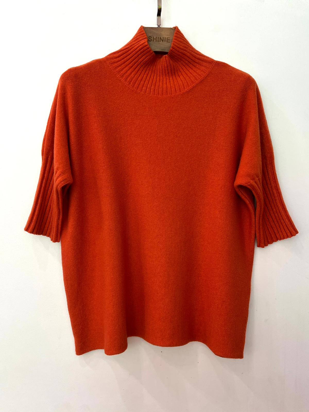 Wholesaler For Her Paris Grande Taille - Solid viscose sweater with a high collar and unique short sleeves