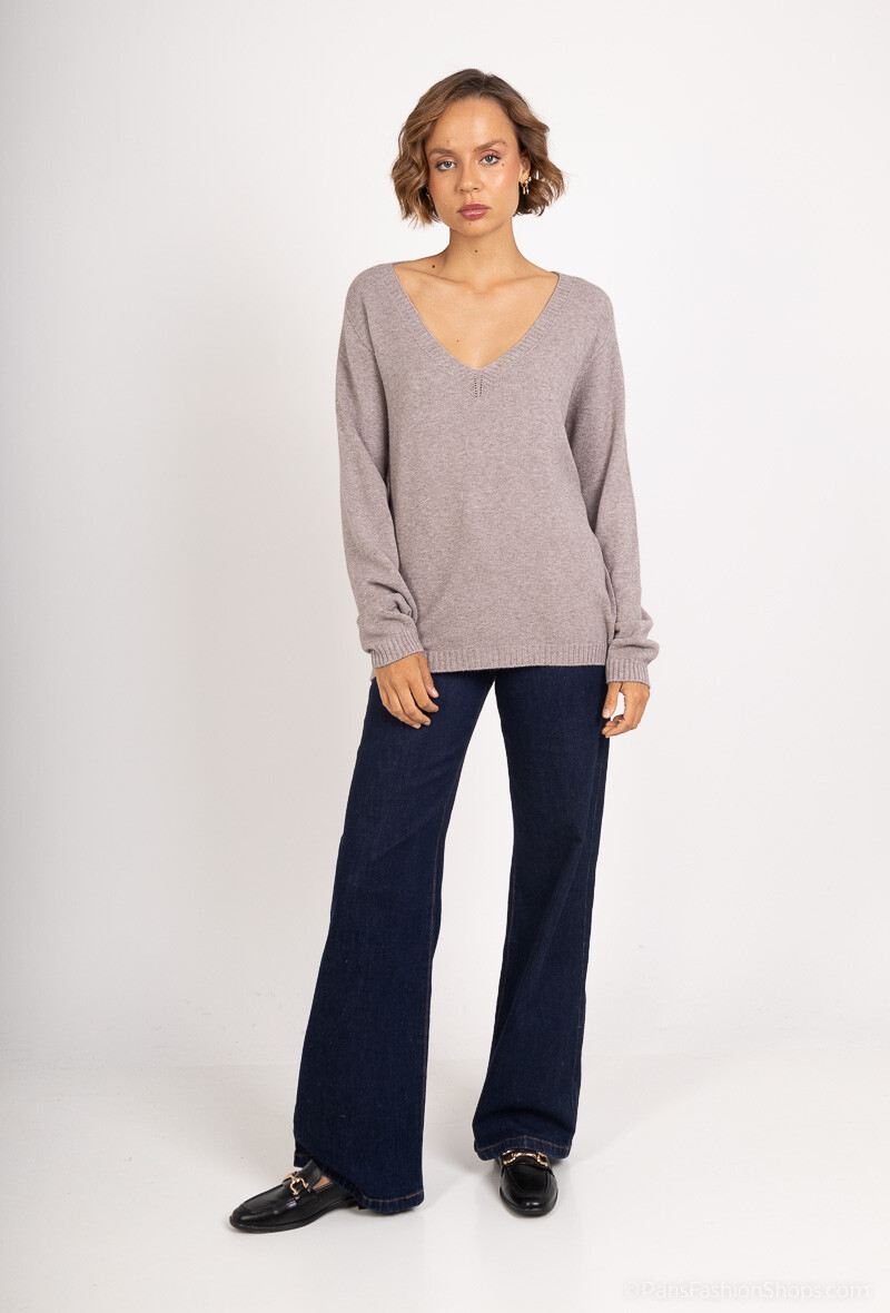 Wholesaler For Her Paris Grande Taille - V-neck sweater with long sleeves and cashmere feel