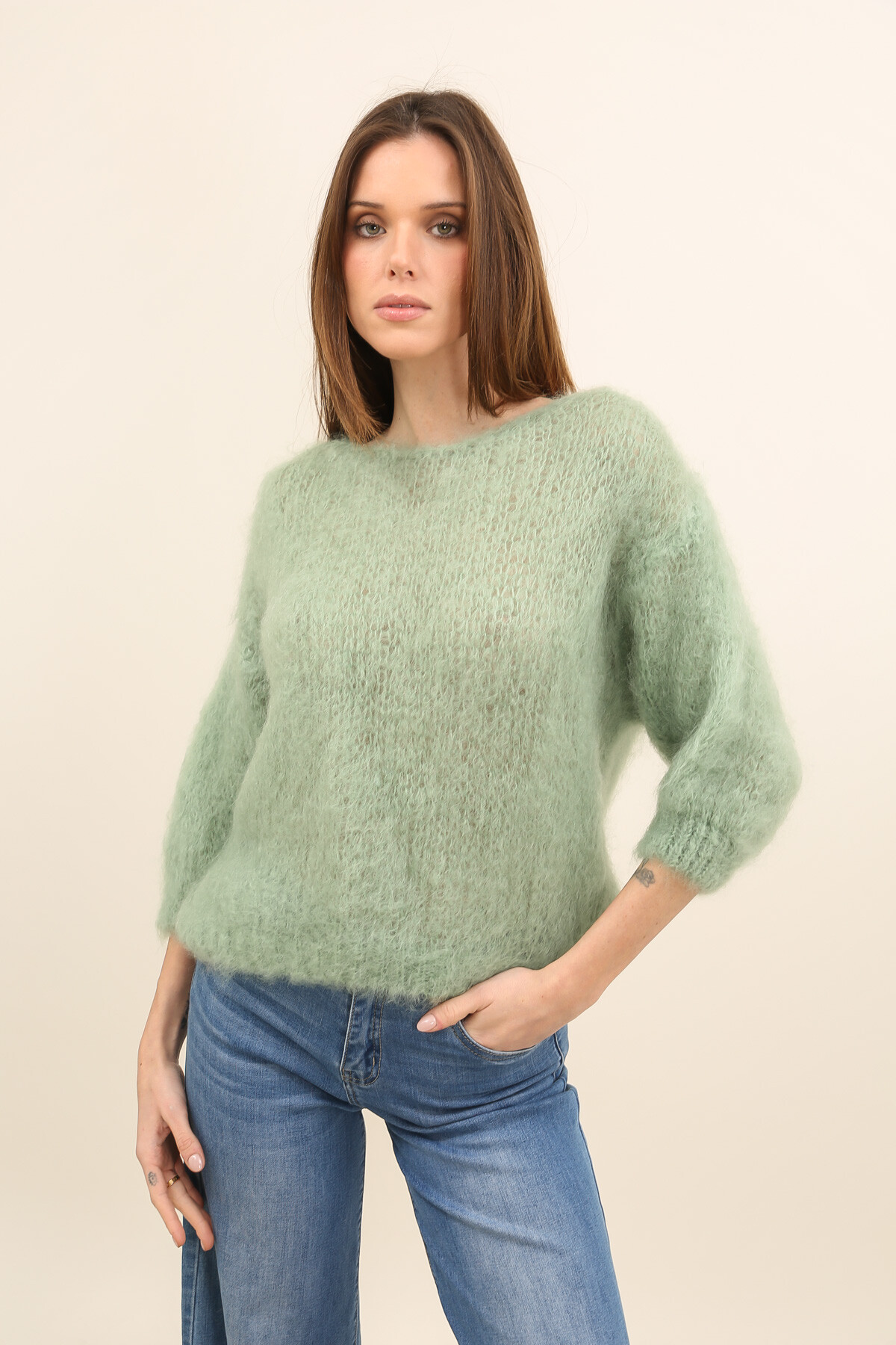 Wholesaler For Her Paris Grande Taille - Round neck sweater with V-back timeless elegance 80% kid mohair
