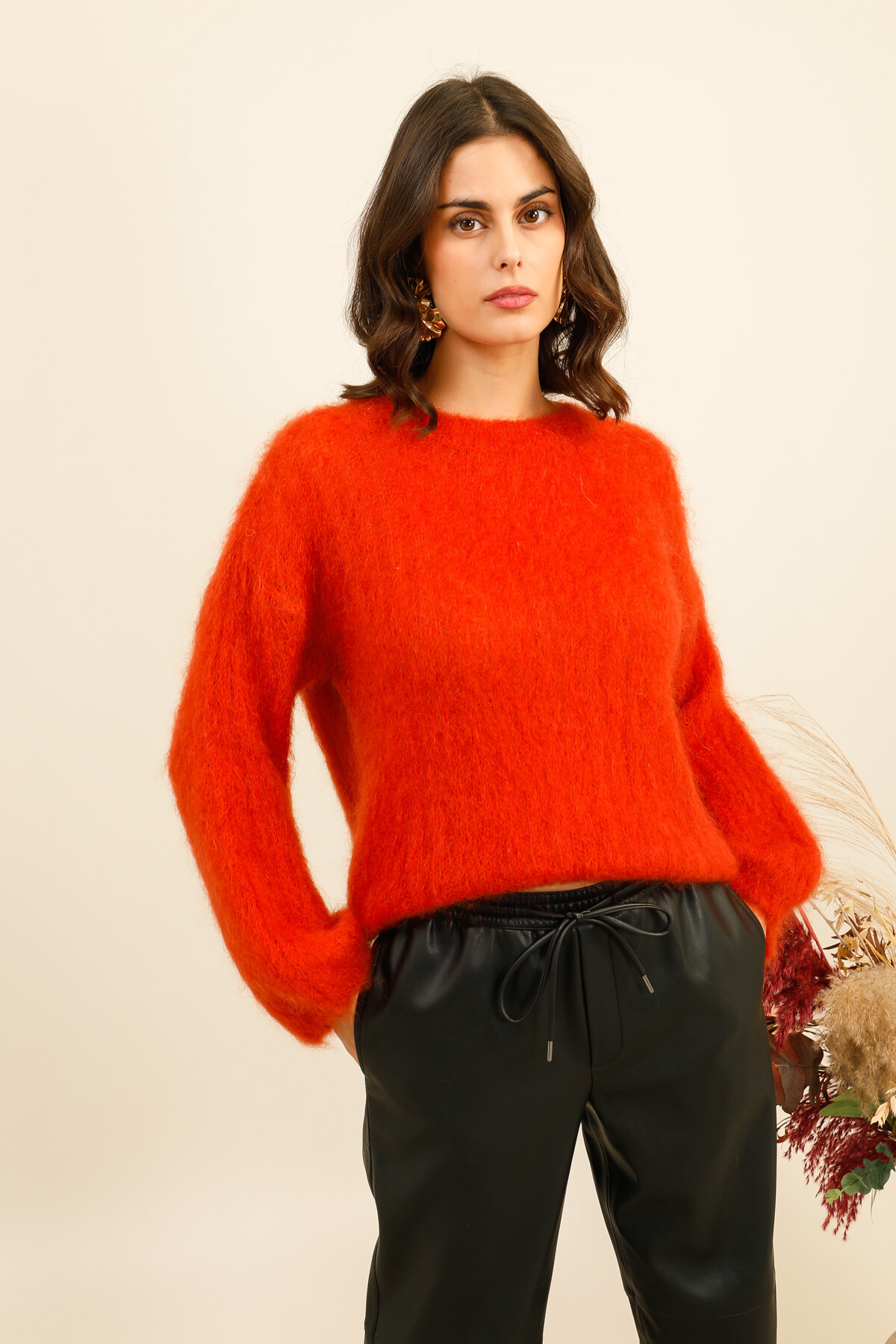 Grossista For Her Paris Grande Taille - Maglione 80% kid mohair con collo a fiocco, maniche lunghe, maglione senza tempo di alta gamma