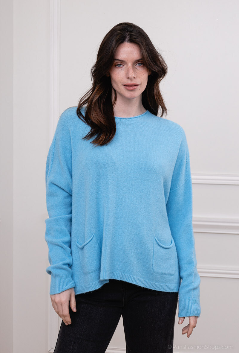 Wholesaler For Her Paris Grande Taille - Oversized round neck sweater with 2 pockets long sleeves in cashmere touch