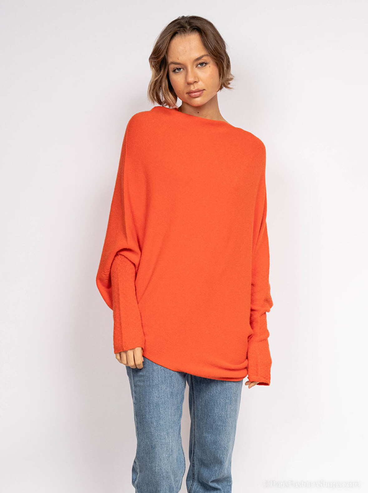 Wholesaler For Her Paris Grande Taille - Oversized seamless asymmetrical plain poncho sweater in cashmere-touch knit
