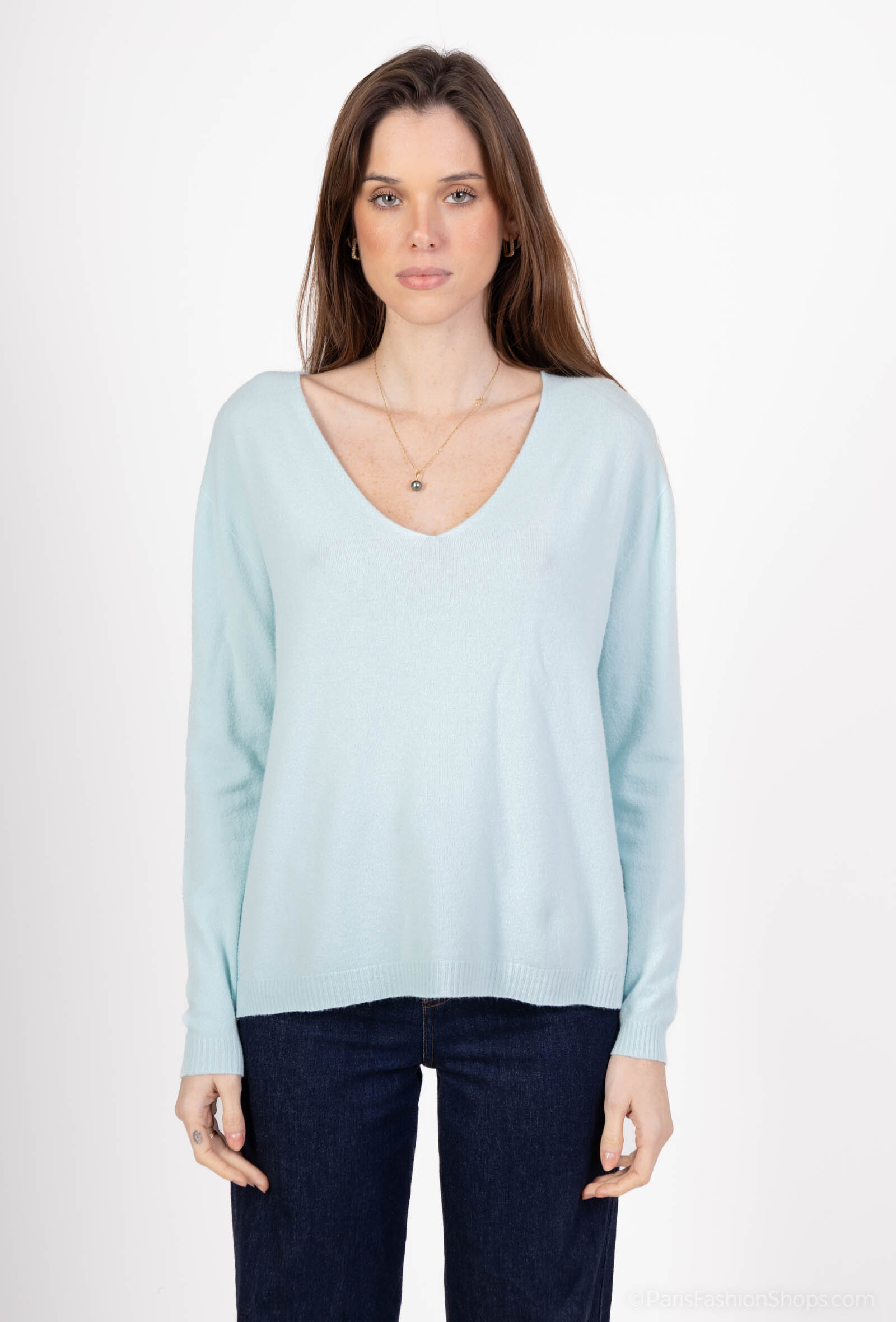 Mayorista For Her Paris Grande Taille - Jersey oversize liso de manga larga con cuello de pico y tacto cashmere