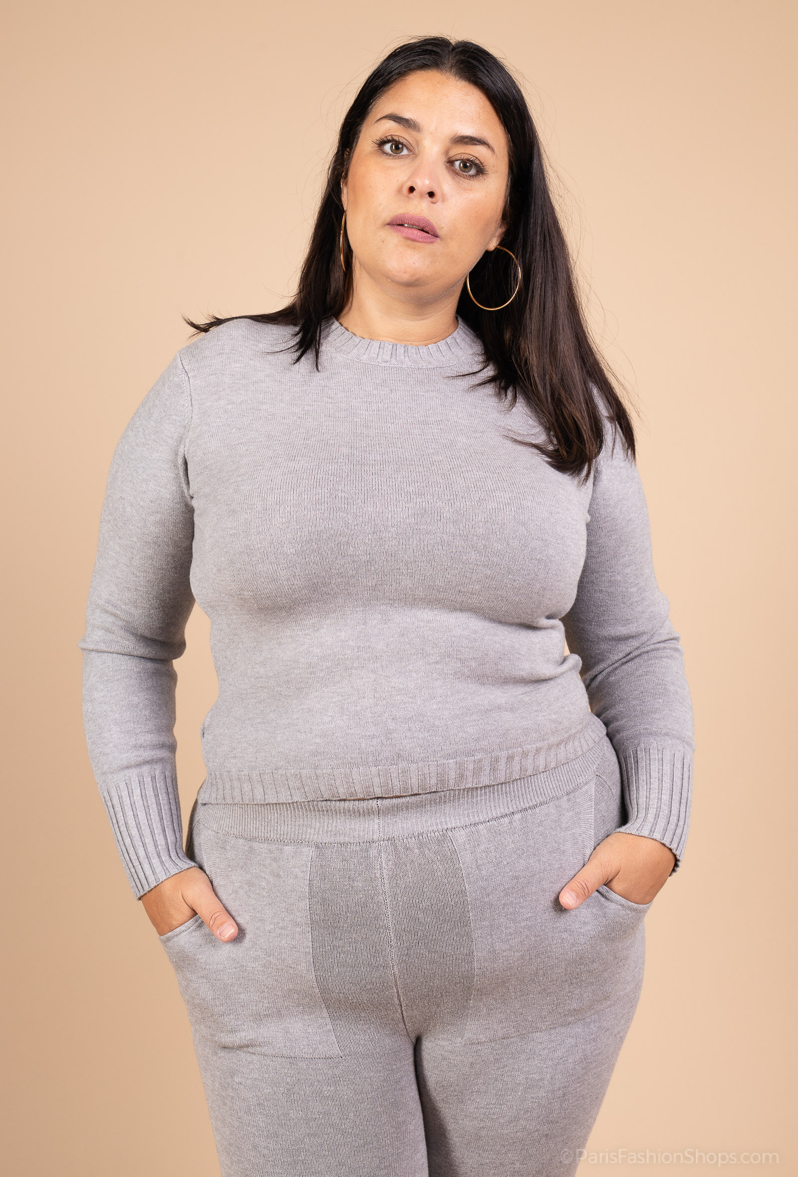 Wholesaler For Her Paris Grande Taille - Solid viscose sweater with a round neck and long sleeves