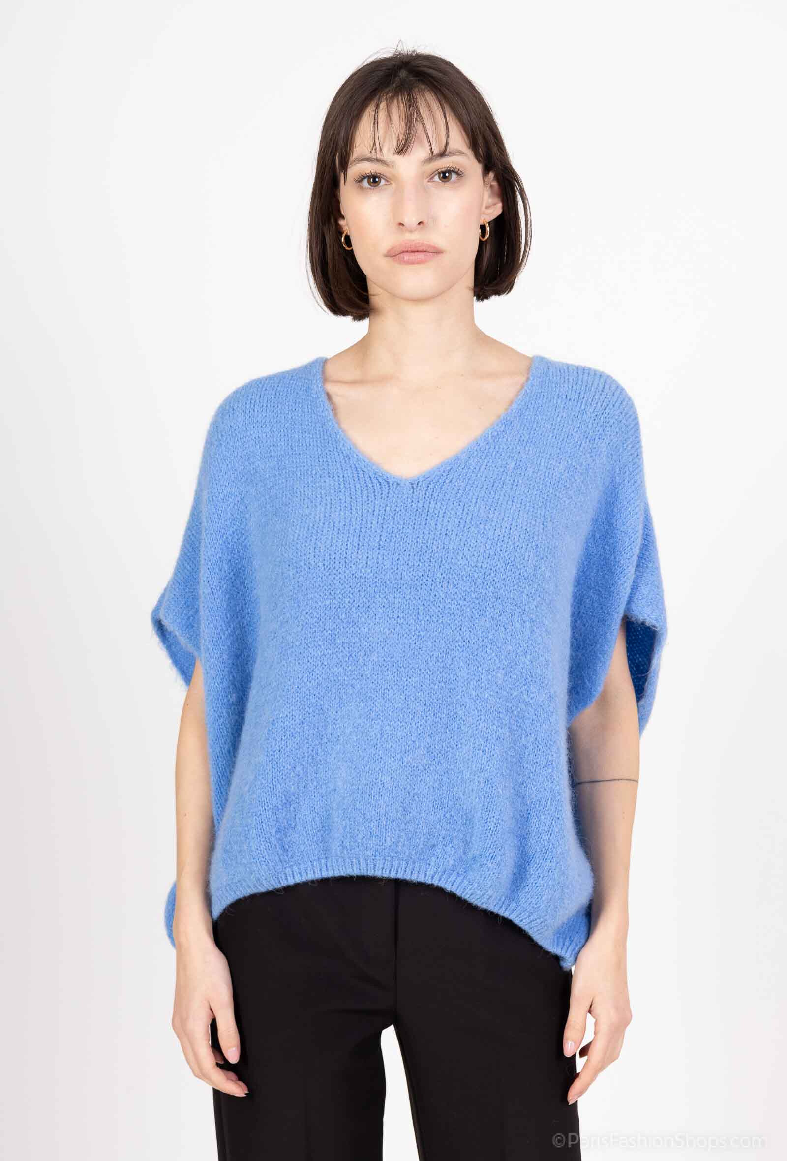 Mayorista For Her Paris Grande Taille - Jersey liso de baby alpaca con cuello de pico y manga corta