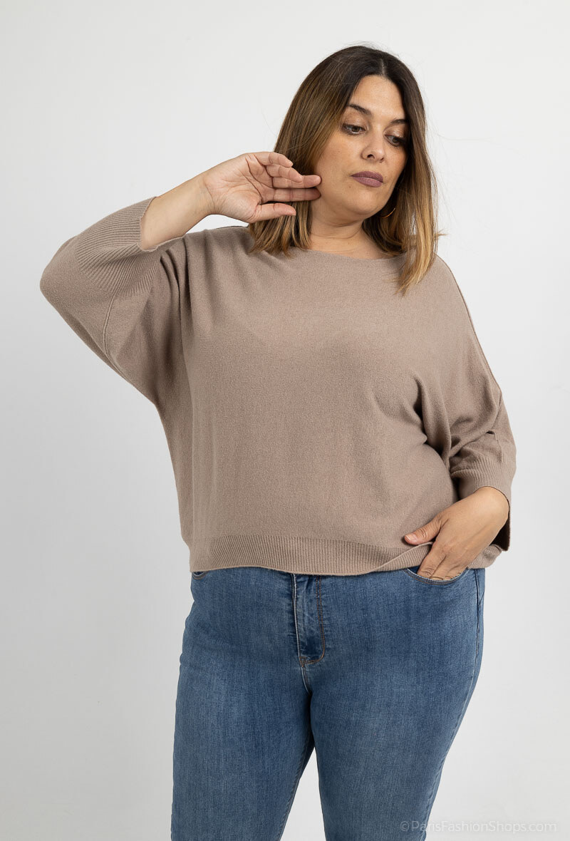 Wholesaler For Her Paris Grande Taille - This solid sweater with a cashmere feel, long sleeves, and a wide, rounded neckline