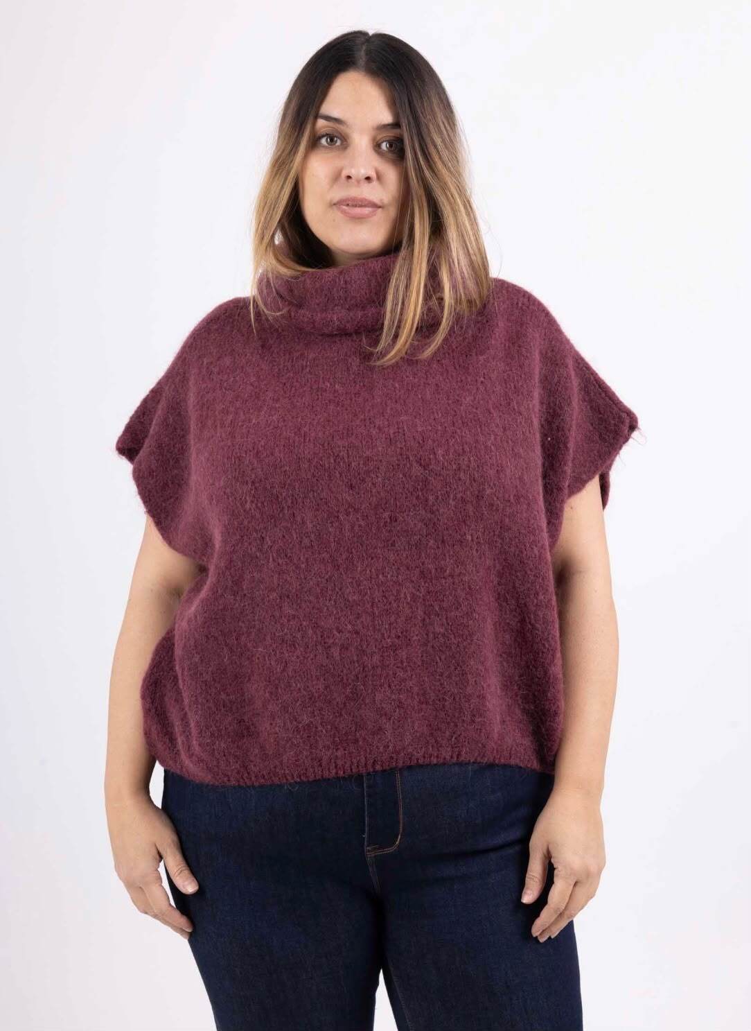 Wholesaler For Her Paris Grande Taille - Solid color turtleneck poncho sweater in sleeveless baby alpaca, non-itchy