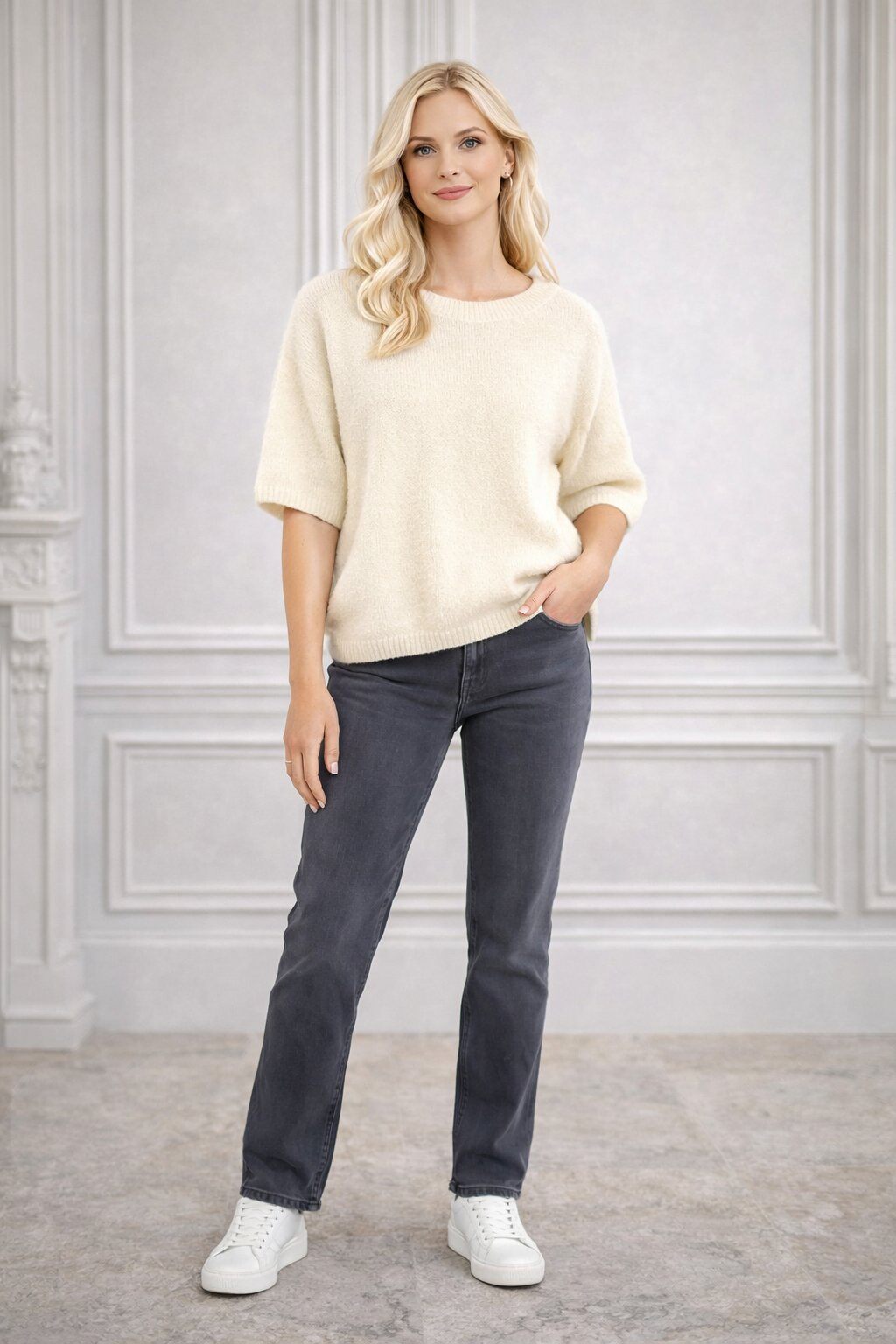 Wholesaler For Her Paris Grande Taille - Oversized crew neck short sleeve sweater in baby alpaca, non-itchy
Premium knit