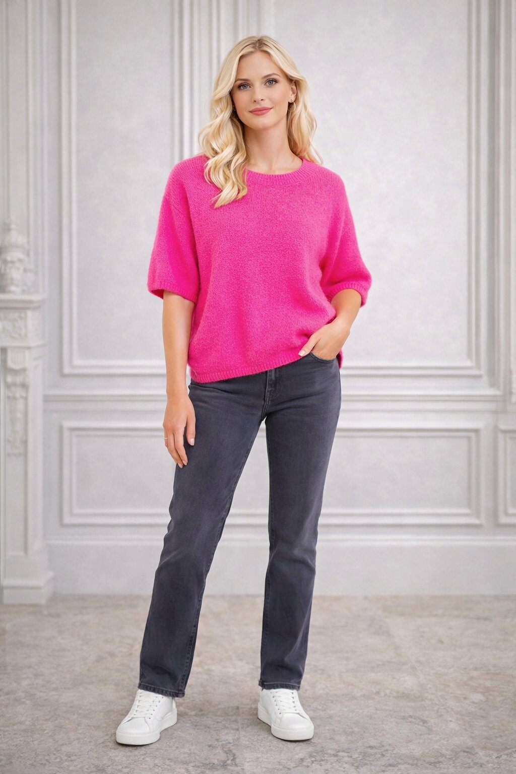 Grossista For Her Paris Grande Taille - Maglione oversize a girocollo con maniche corte in baby alpaca che non pizzica
Maglia premium