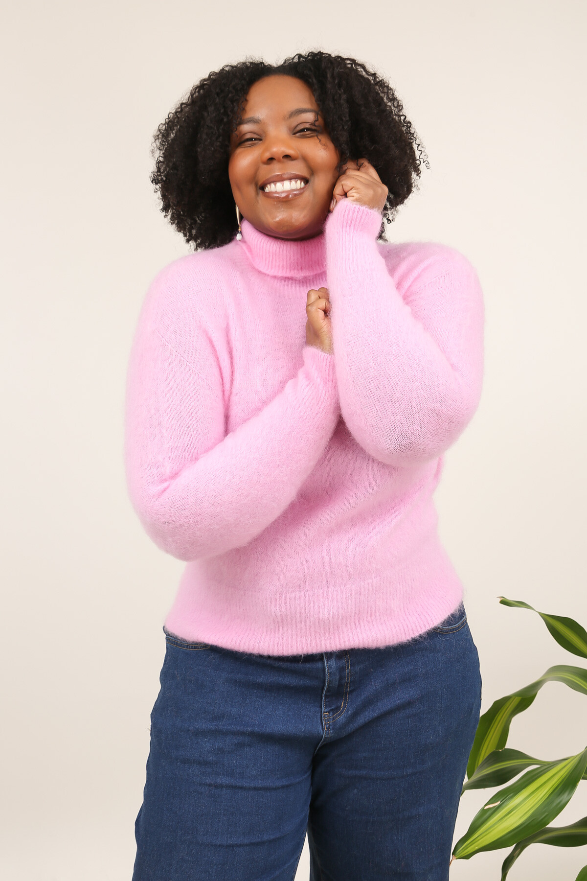 Grossista For Her Paris Grande Taille - Maglione a collo alto di alta gamma senza tempo con maniche lunghe in kid mohair e lana merino