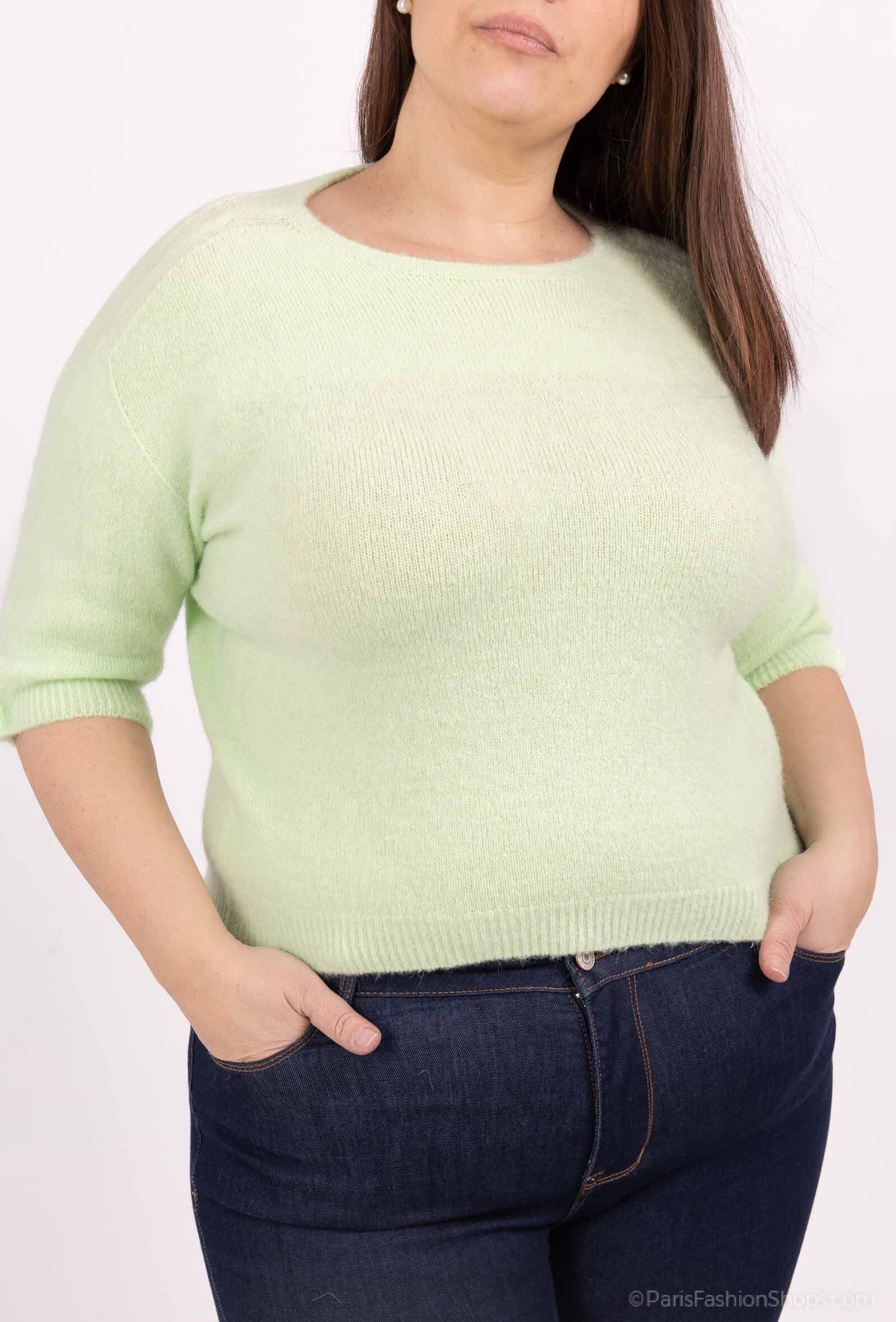 Wholesaler For Her Paris Grande Taille - Shapeless sweater in baby alpaca short -sleeves round neck