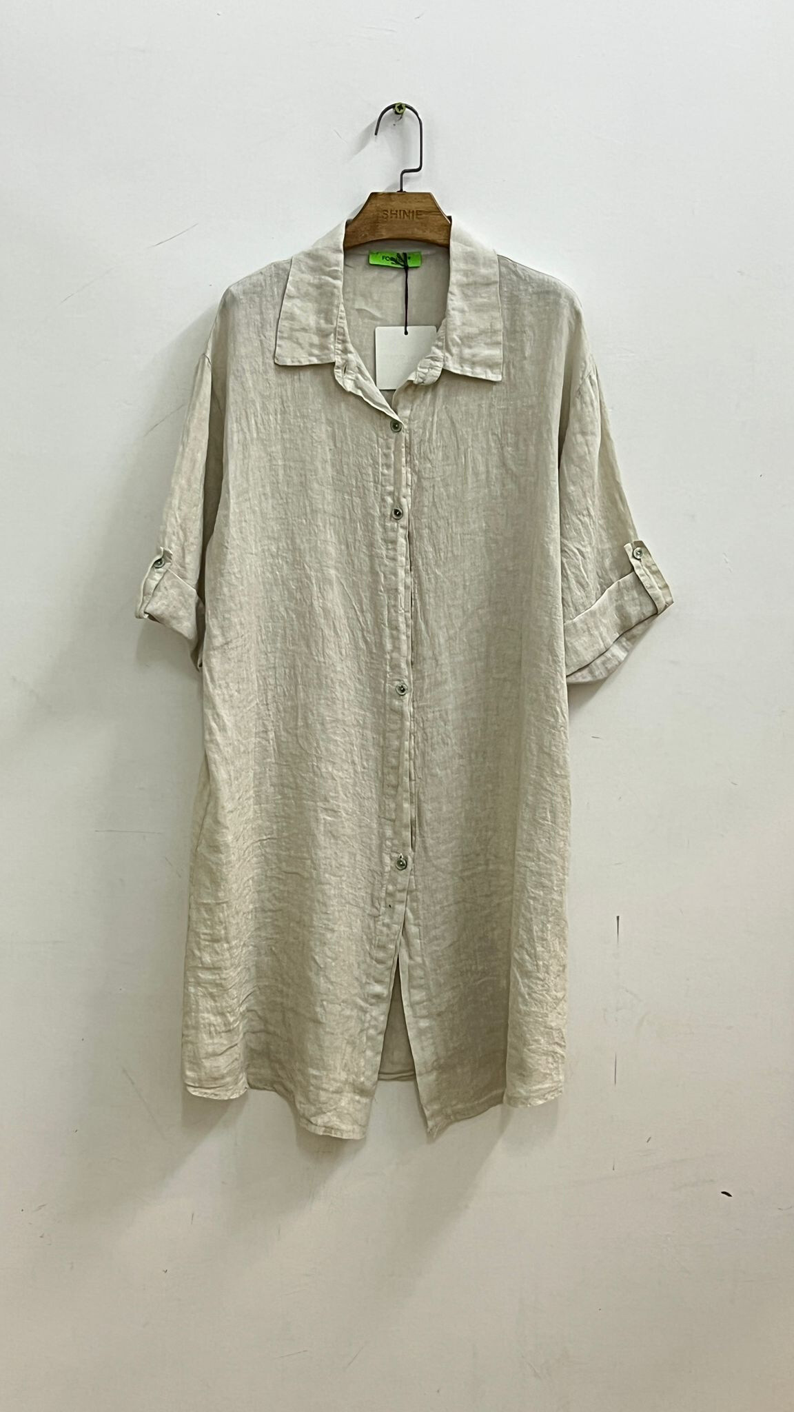 Grossiste For Her Paris Grande Taille - Robe chemise 100% lin manches 3/4