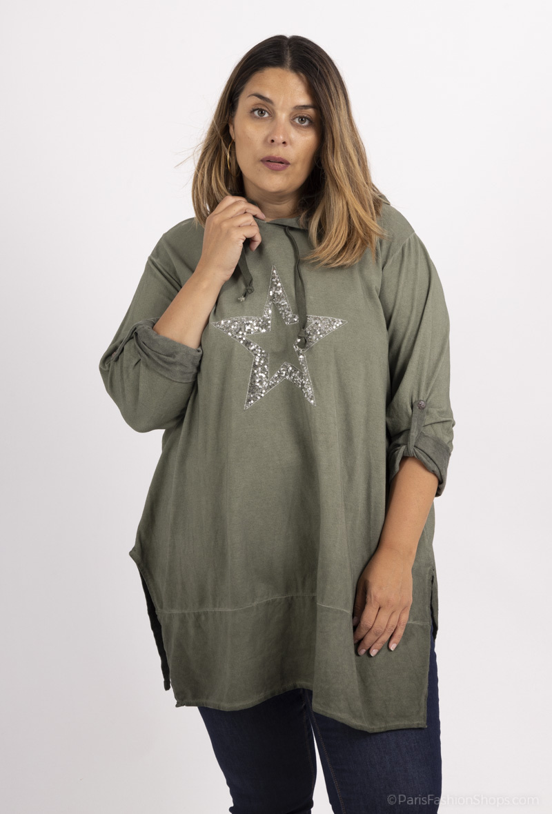 Mayorista For Her Paris Grande Taille - top oversize con capucha y estrella bordada