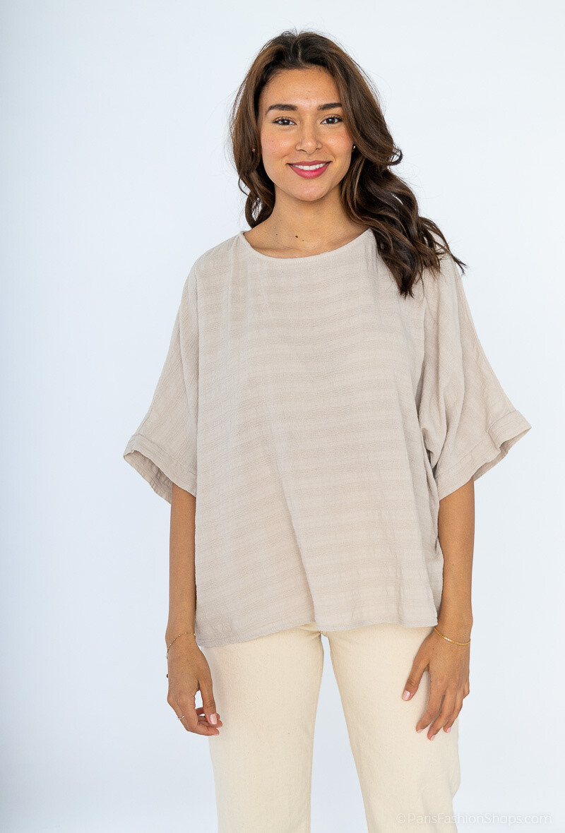 Mayorista For Her Paris Grande Taille - Top de gran tamaño unido en mangas cortas de cuello de algodón 100% redondas