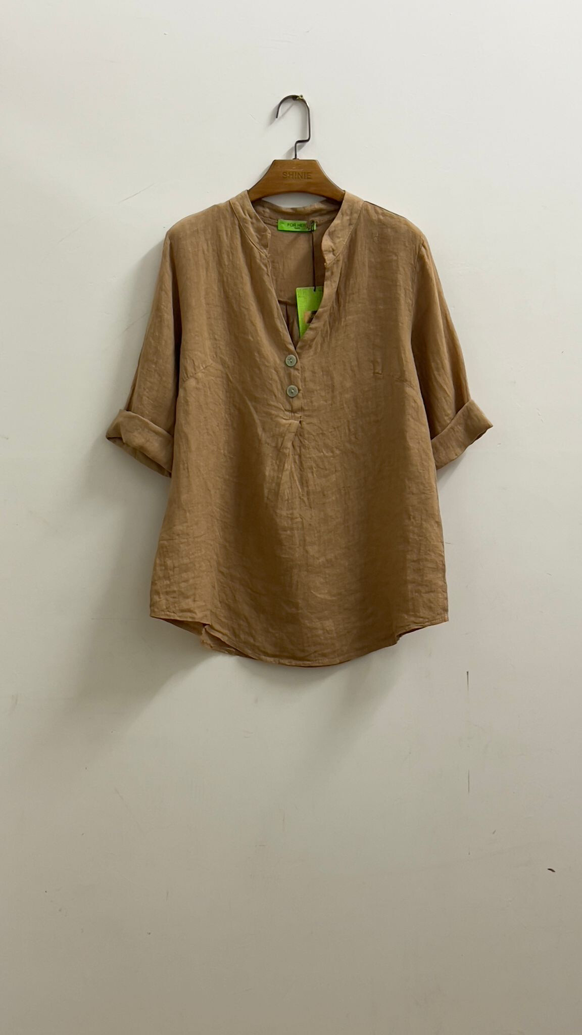 Mayorista For Her Paris Grande Taille - Top oversize 100% lino cuello mao manga 3/4