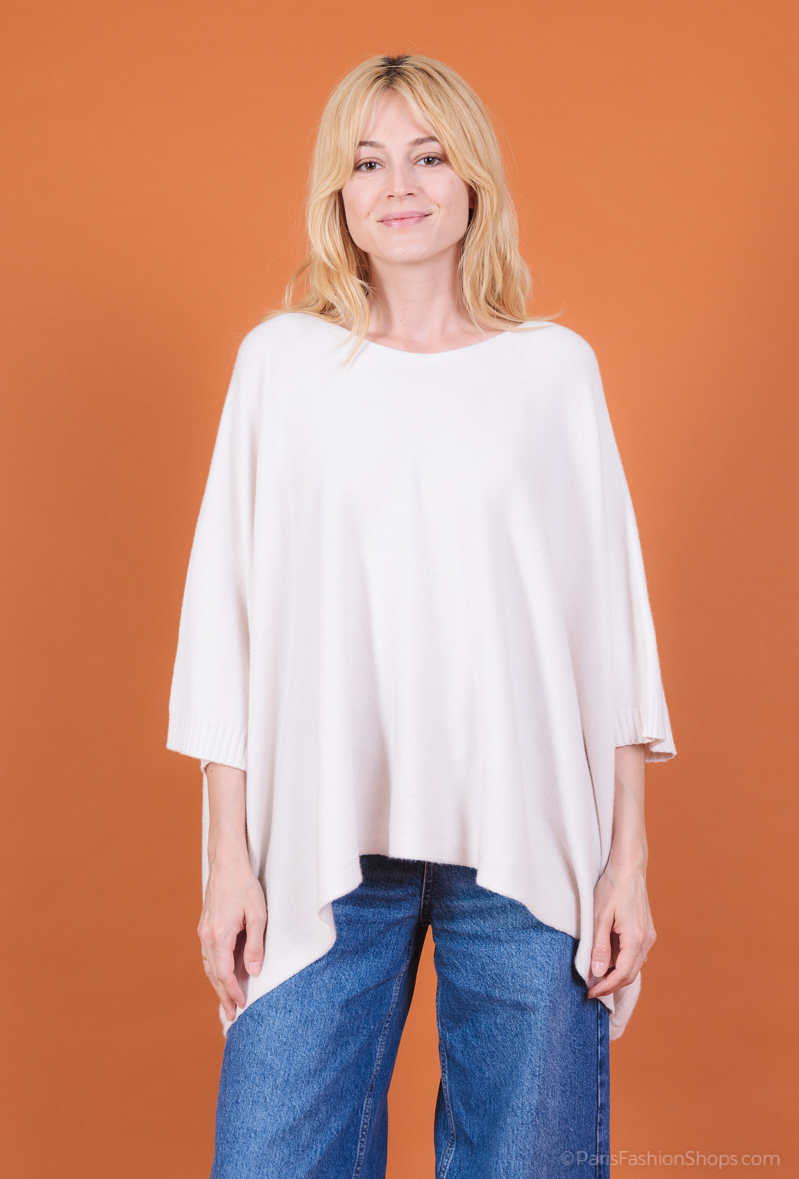Wholesaler For Her Paris - Round-neck poncho sweater with cashmere touch