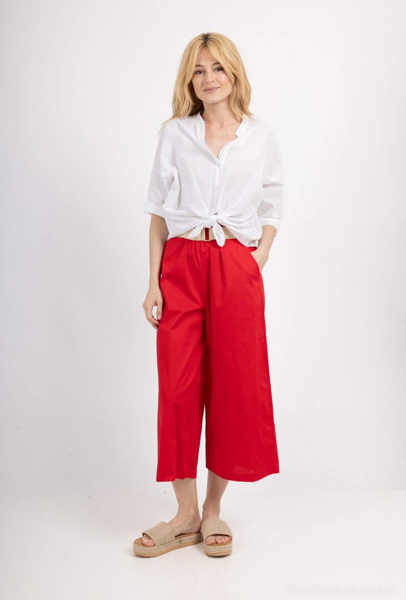 Wholesaler For Her Paris - Short-sleeved mandarin collar shirt in 100% linen