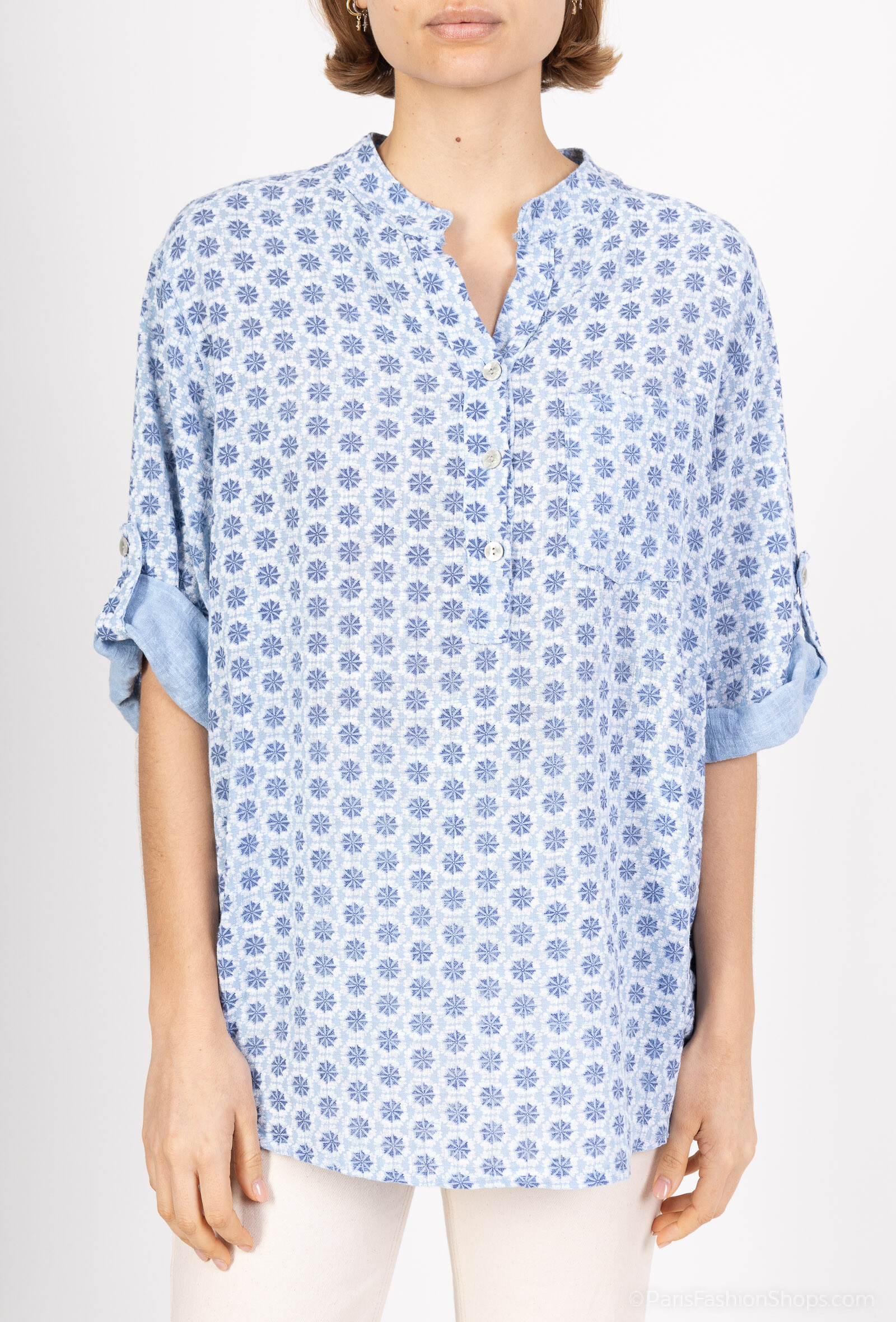 Wholesaler For Her Paris - Printed shirt with 3/4 100% cotton sleeve pocket