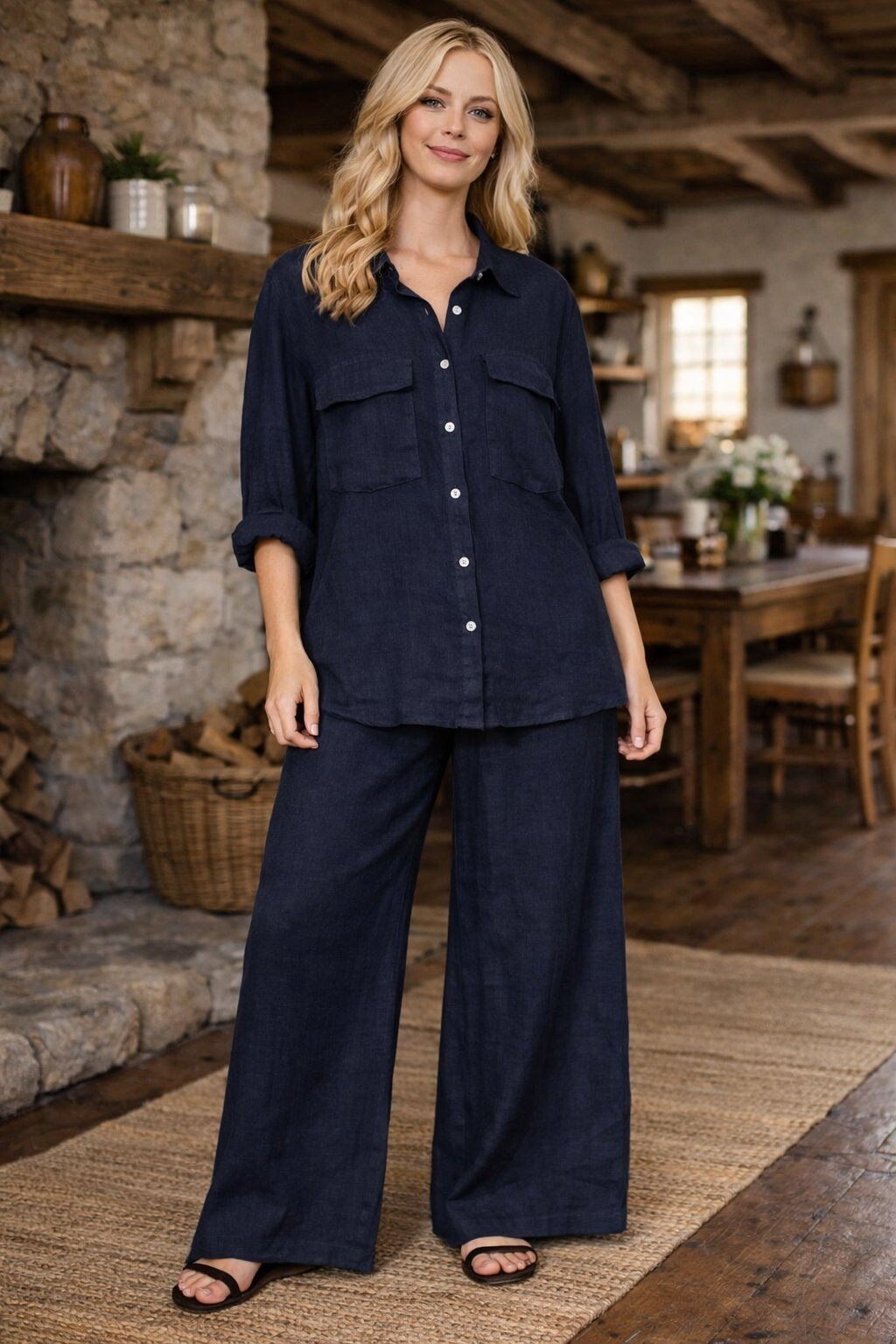 Wholesaler For Her Paris - 100% linen shirt with classic collar and long sleeves, natural elegance
