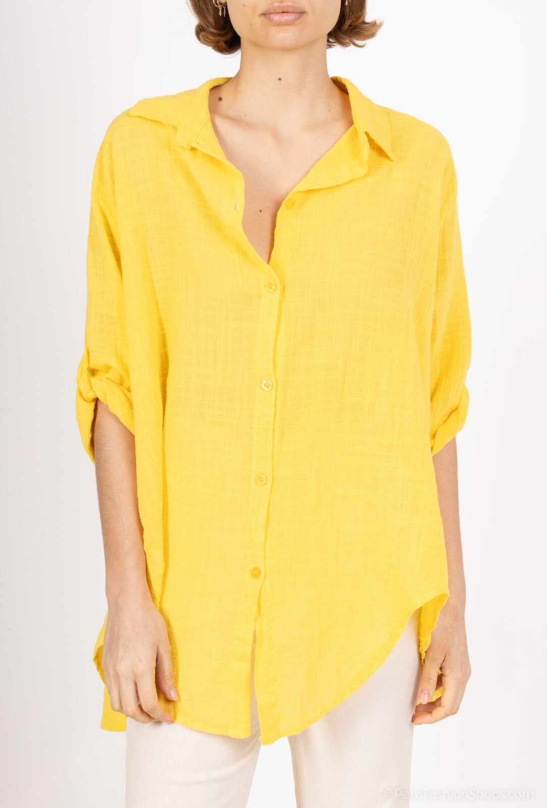 Wholesaler For Her Paris - Plain Cotton UNE Cotton Shirt in 3/4 Mao COLD sleeves