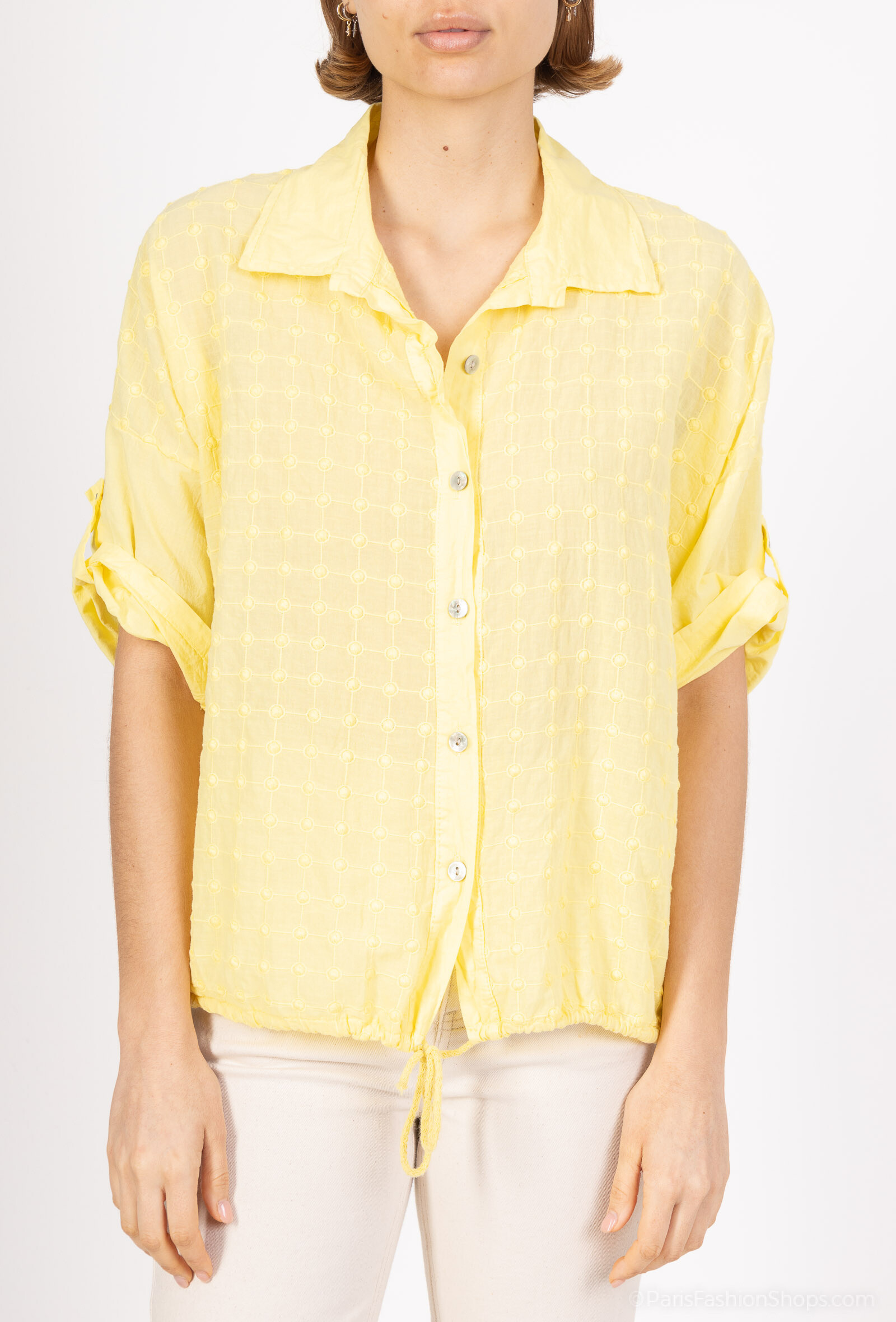 Wholesaler For Her Paris - Plain Cotton Shirt Effect Relief Sleeve 3/4