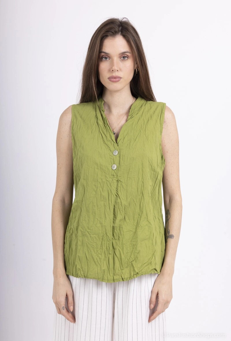 Grossiste For Her Paris - Débardeur en 100% coton froissé avec 2 vrais boutons
