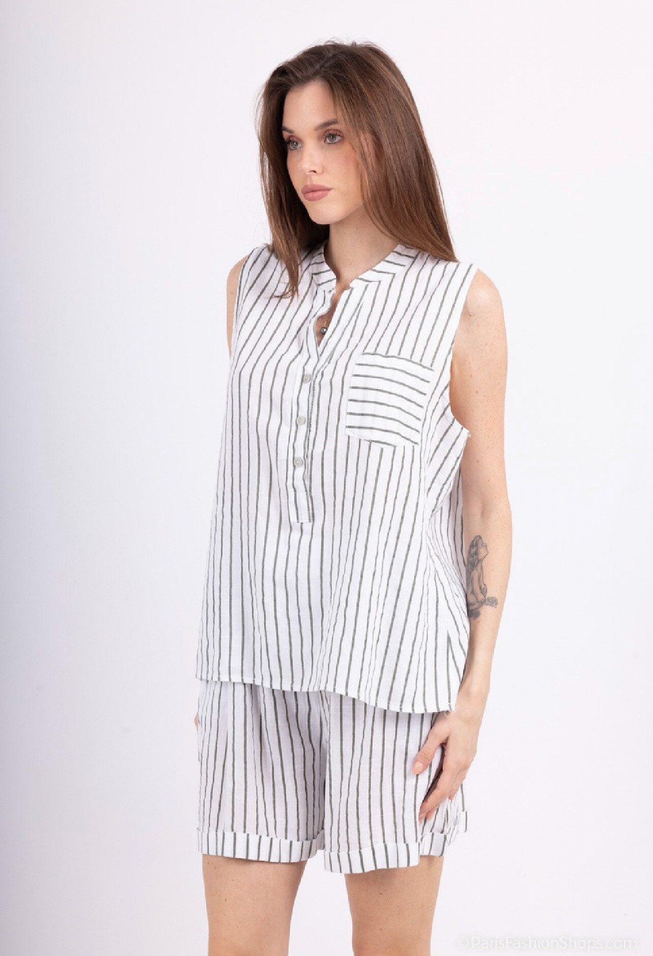 Grossiste For Her Paris - Débardeur à rayures en coton tencel et lin